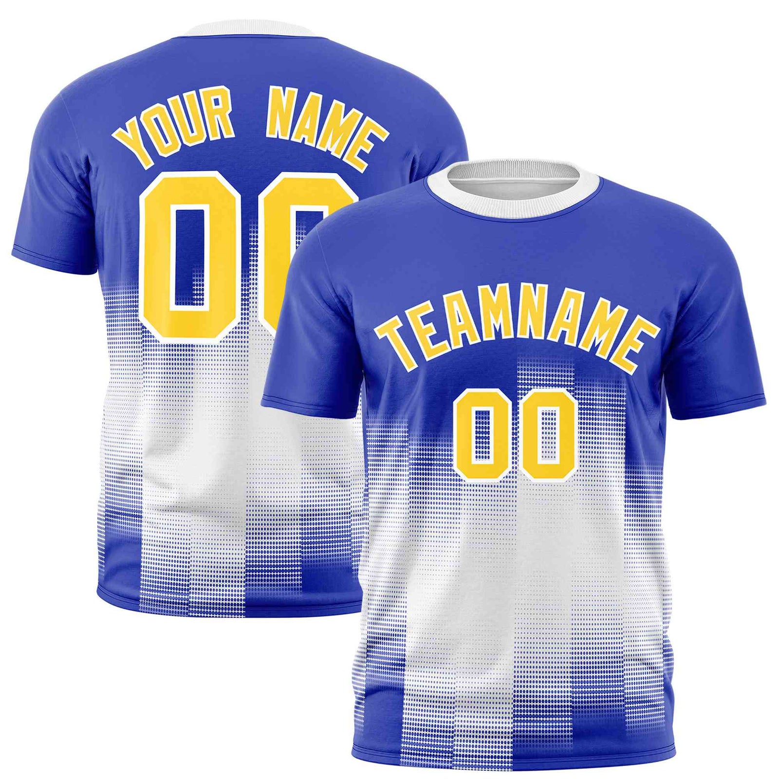 Custom White Royal Blue Gradient Fashion Design Performance T-Shirt