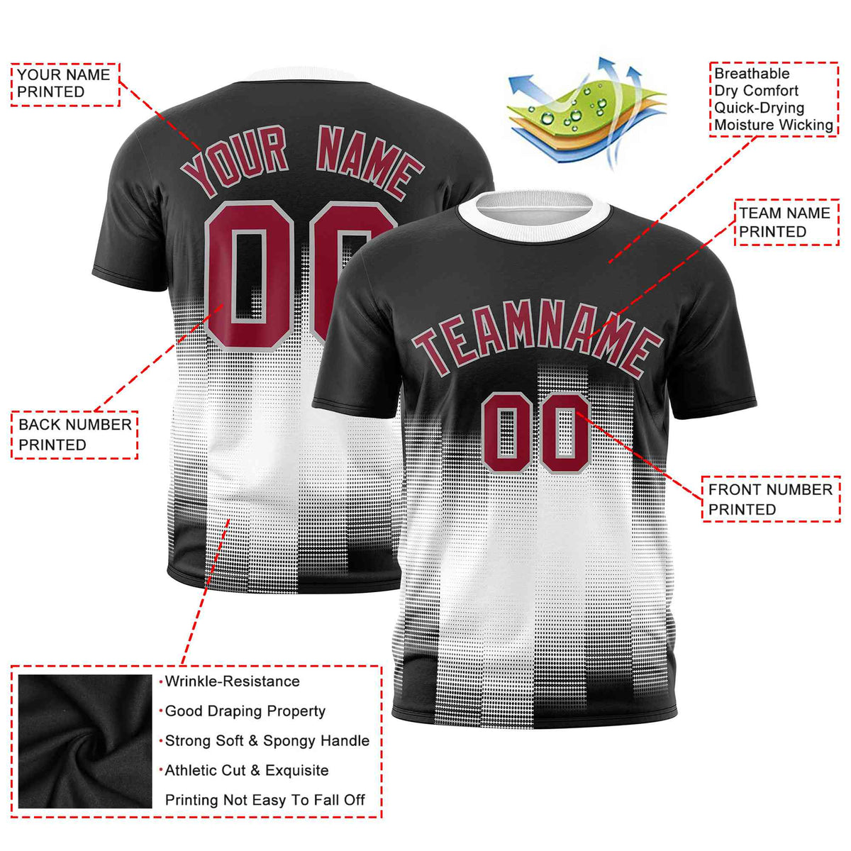 Custom White Black Gradient Fashion Design Performance T-Shirt