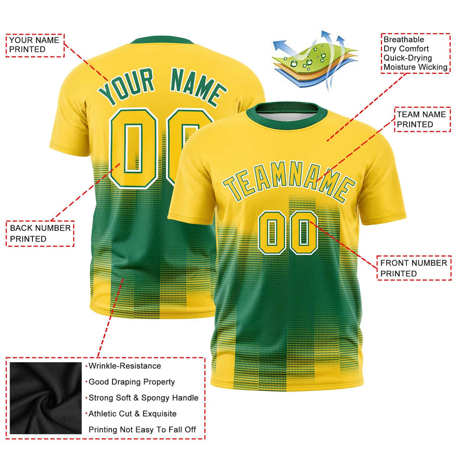 Custom Kelly Green Gold01 Gradient Fashion Design Performance T-Shirt