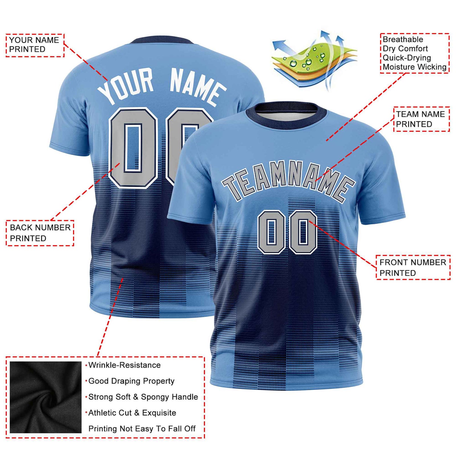 Custom Royal Blue Light Blue Gradient Fashion Design Performance T-Shirt