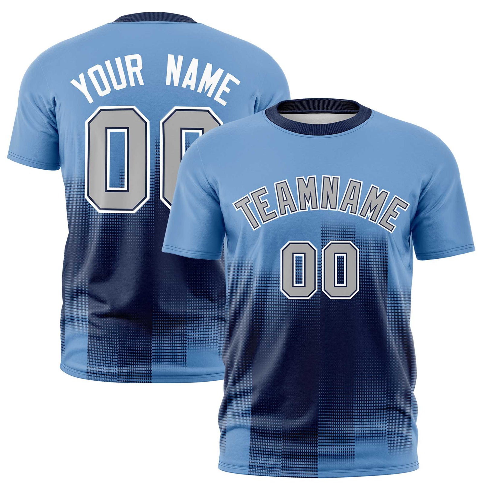 Custom Royal Blue Light Blue Gradient Fashion Design Performance T-Shirt