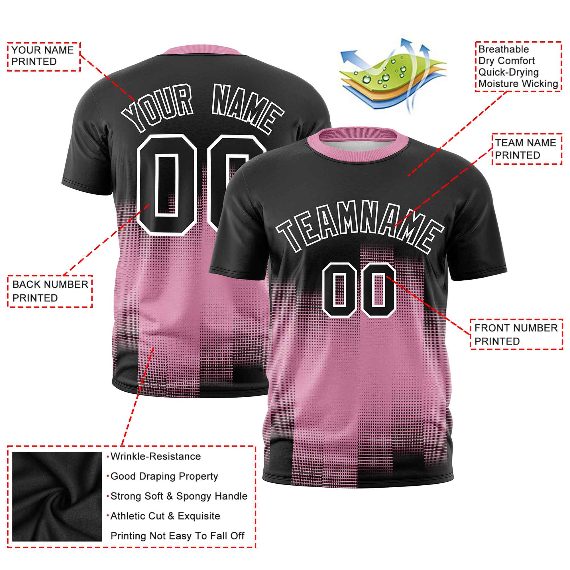 Custom Light Pink Black Gradient Fashion Design Performance T-Shirt