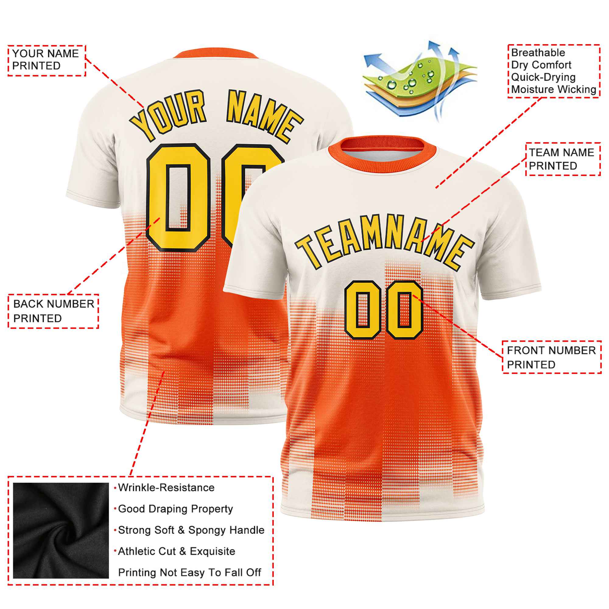 Custom Orange Cream Gradient Fashion Design Performance T-Shirt