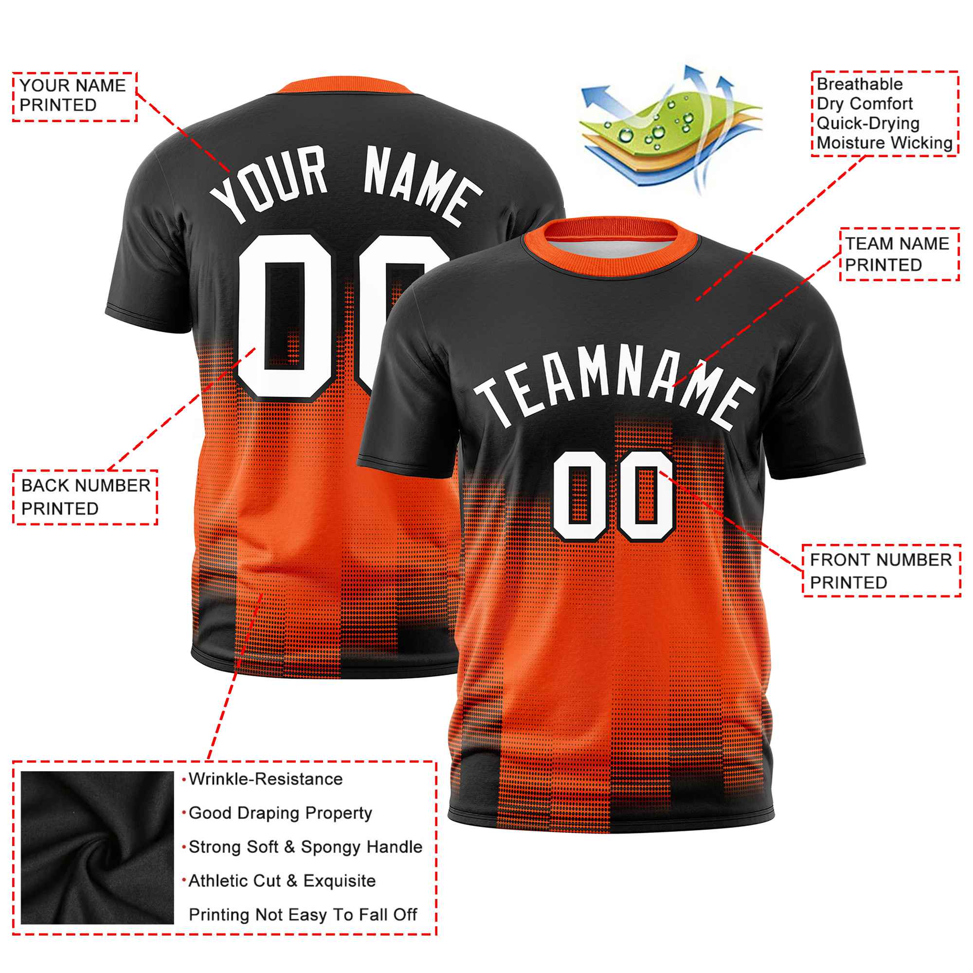 Custom Orange Black Gradient Fashion Design Performance T-Shirt