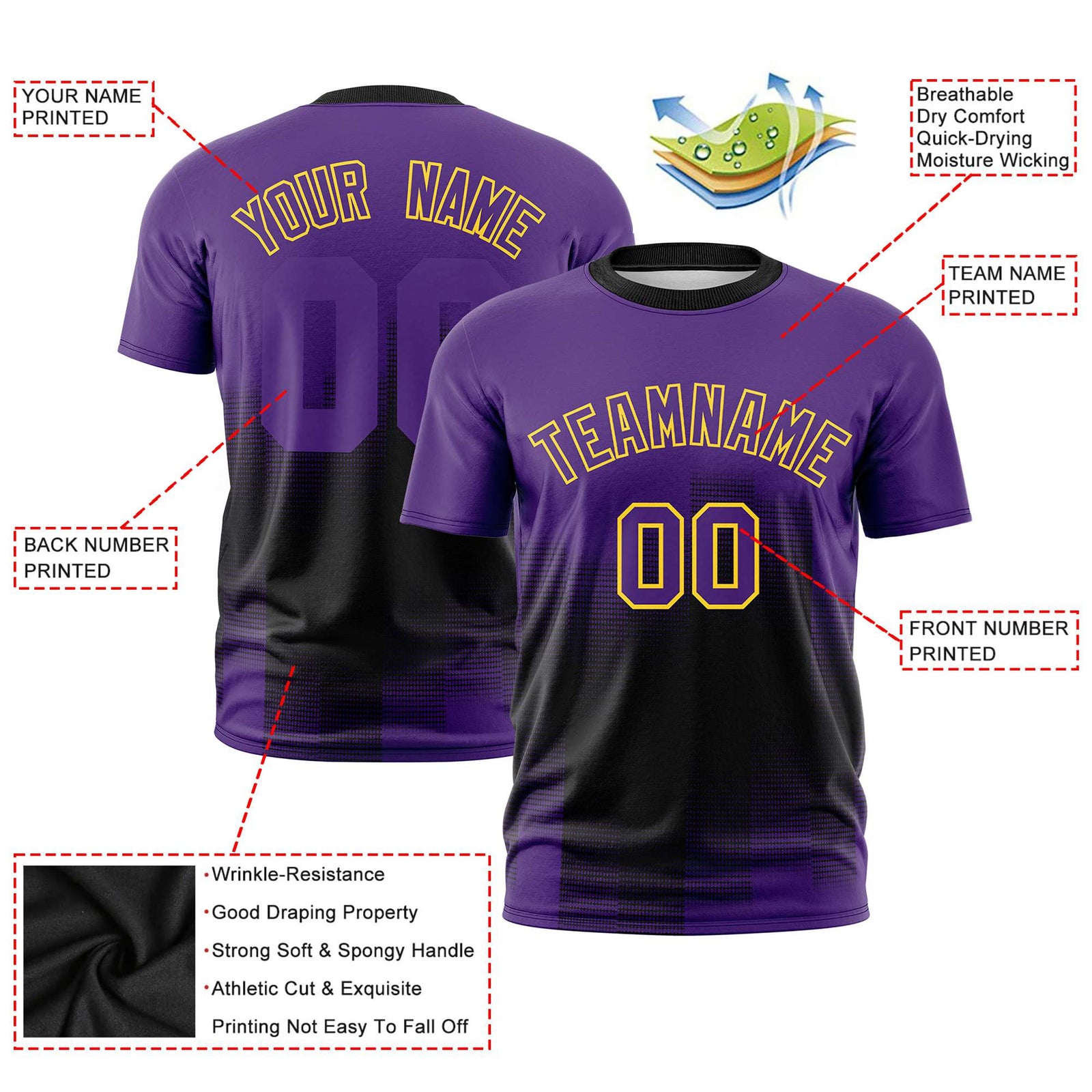 Custom Black Purple Gradient Fashion Design Performance T-Shirt