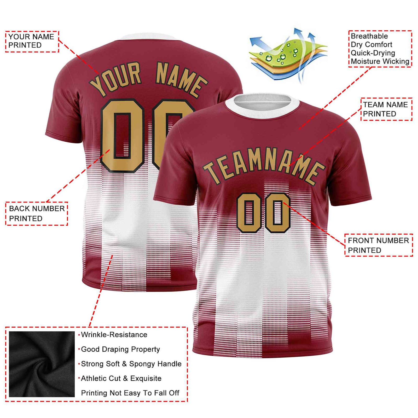Custom White Crimson Gradient Fashion Design Performance T-Shirt