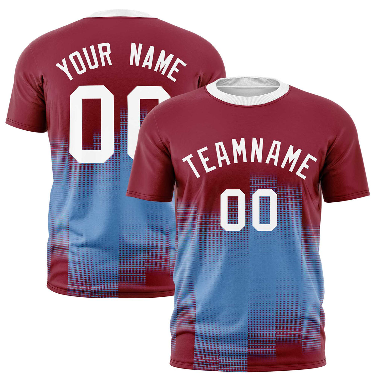 Custom Light Blue Crimson Gradient Fashion Design Performance T-Shirt