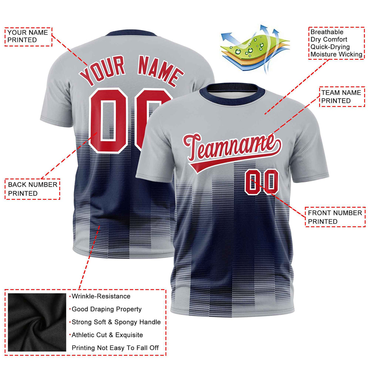 Custom Navy Gray Gradient Fashion Design Performance T-Shirt