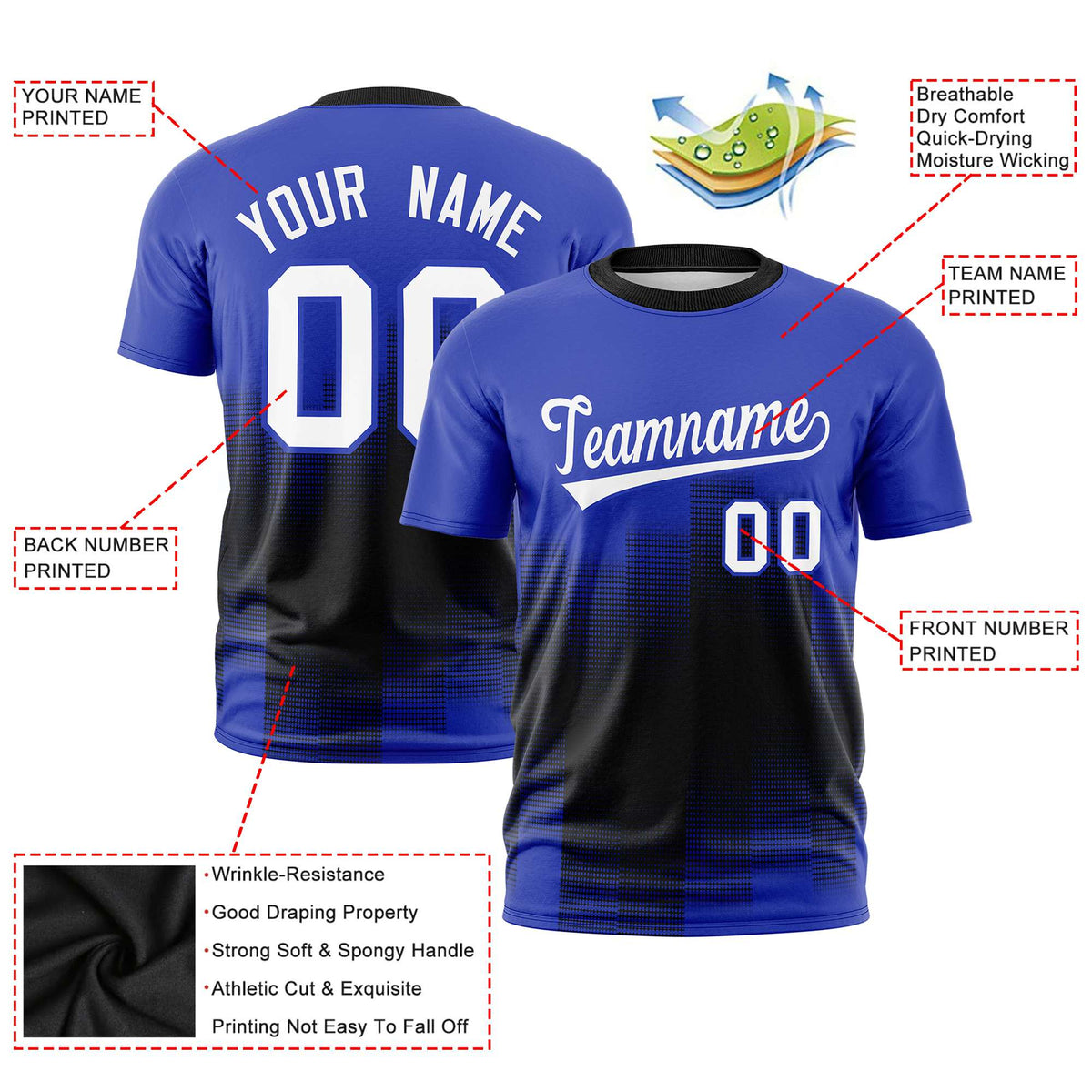 Custom Black Royal Blue Gradient Fashion Design Performance T-Shirt