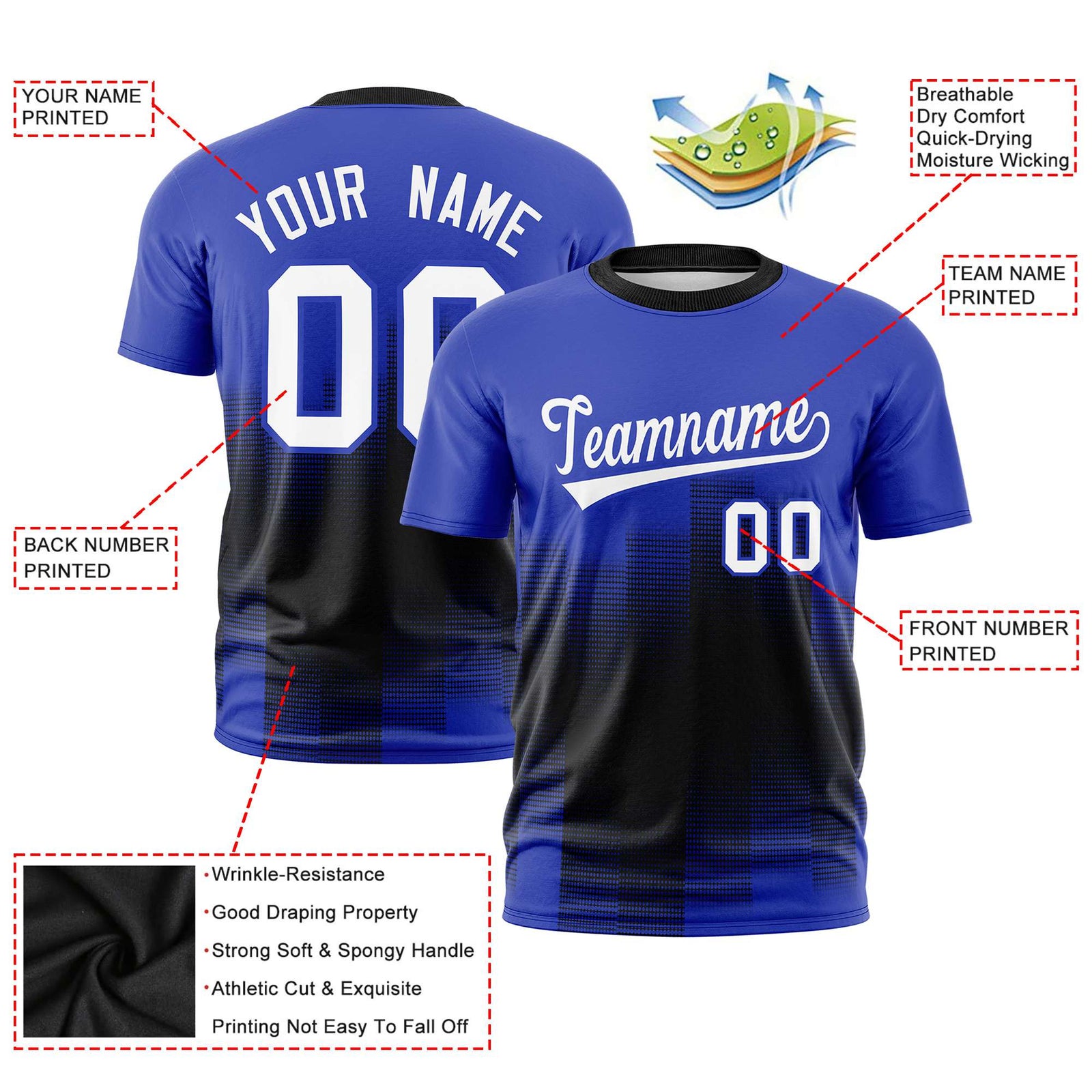 Custom Black Royal Blue Gradient Fashion Design Performance T-Shirt