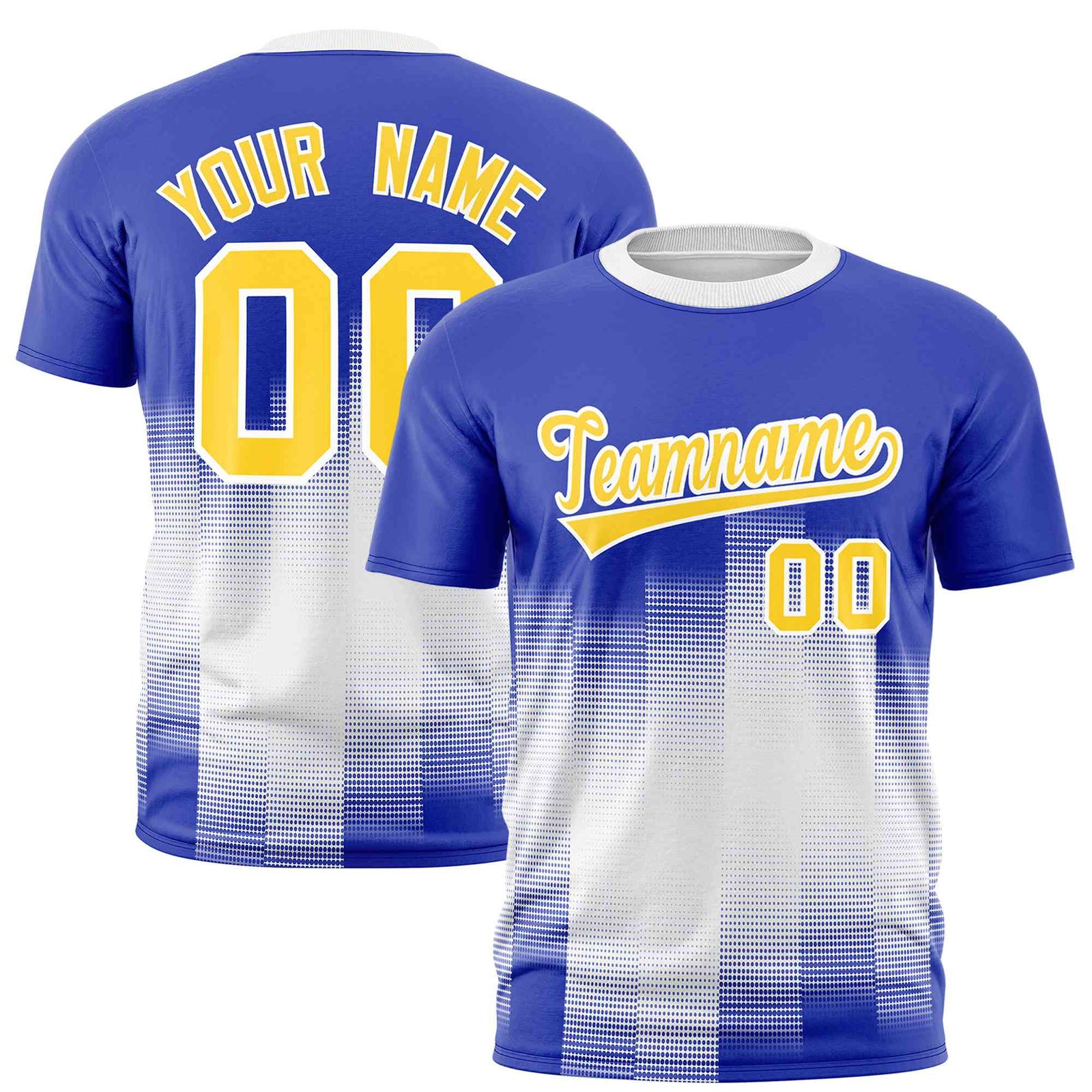 Custom White Royal Blue Gradient Fashion Design Performance T-Shirt