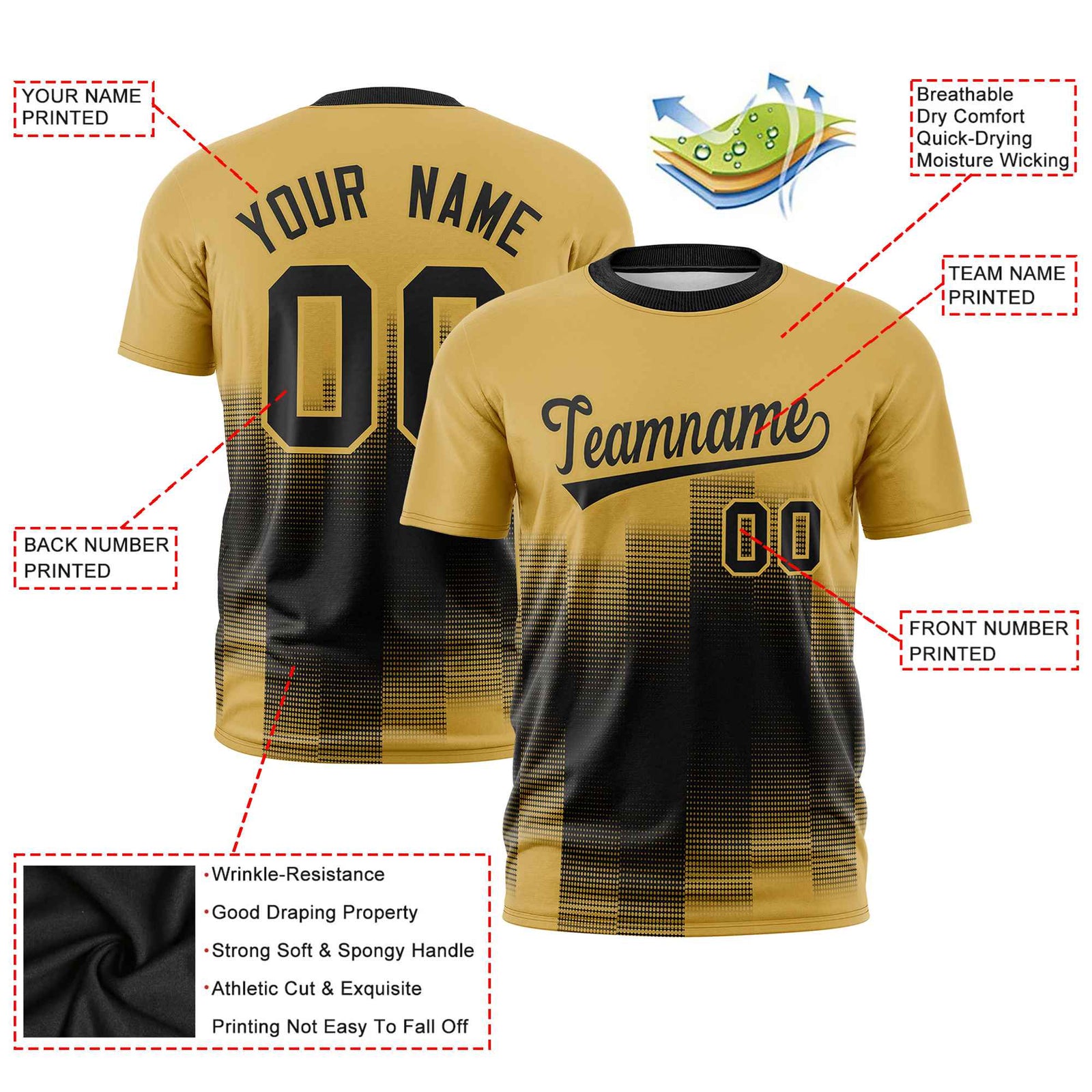 Custom Black Old Gold Gradient Fashion Design Performance T-Shirt