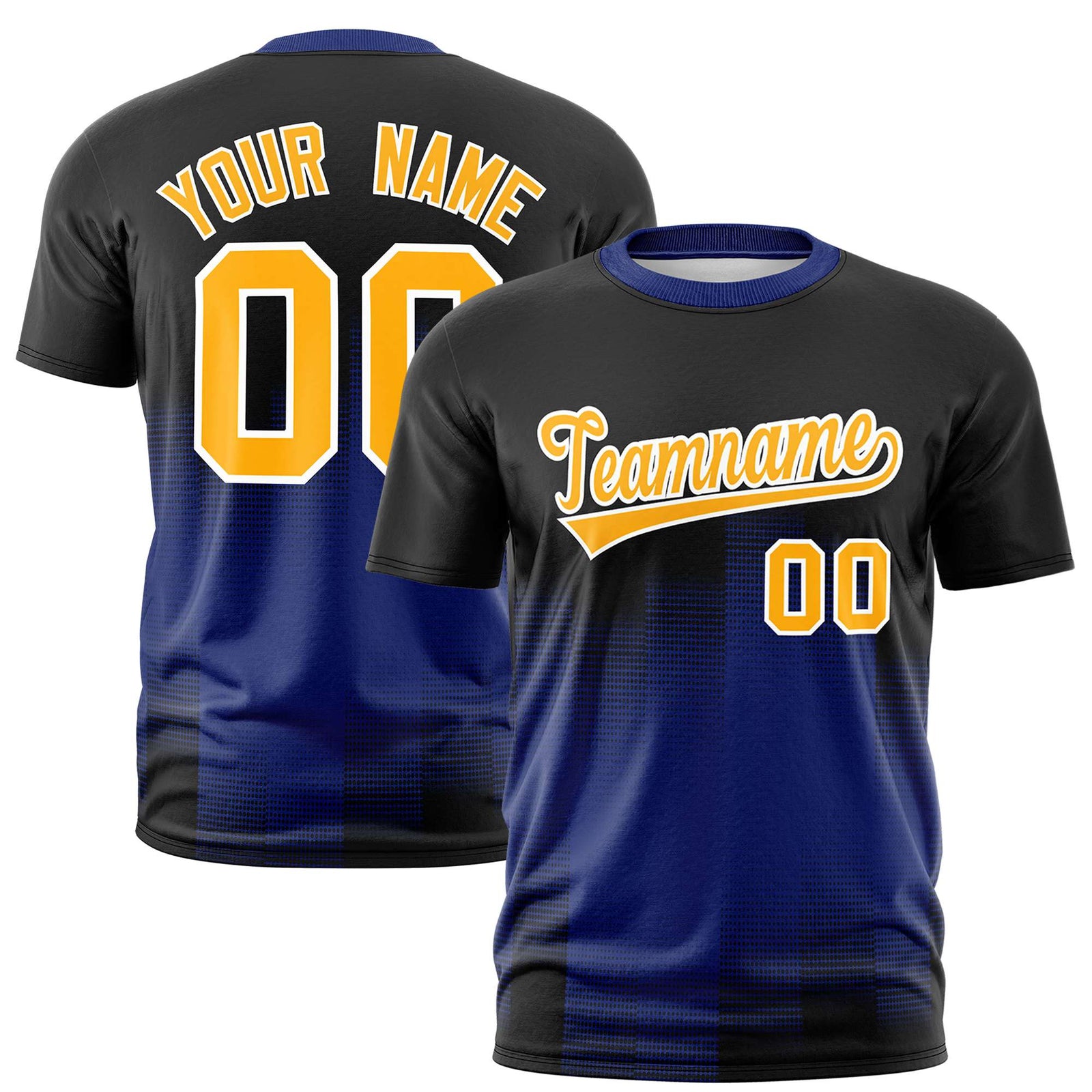 Custom Royal Blue Black Gradient Fashion Design Performance T-Shirt