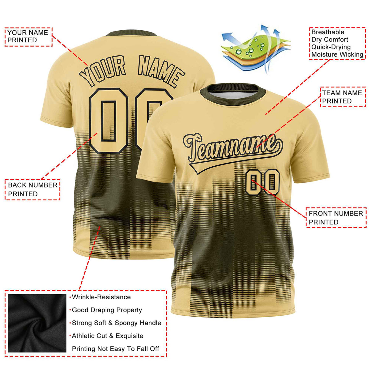 Custom Olive Khaki Gradient Fashion Design Performance T-Shirt