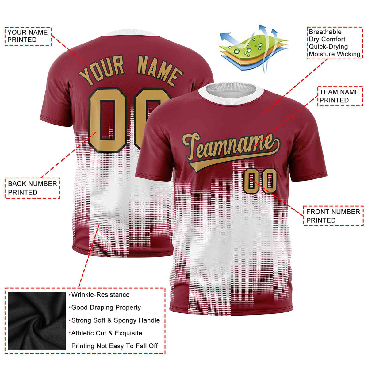 Custom White Crimson Gradient Fashion Design Performance T-Shirt