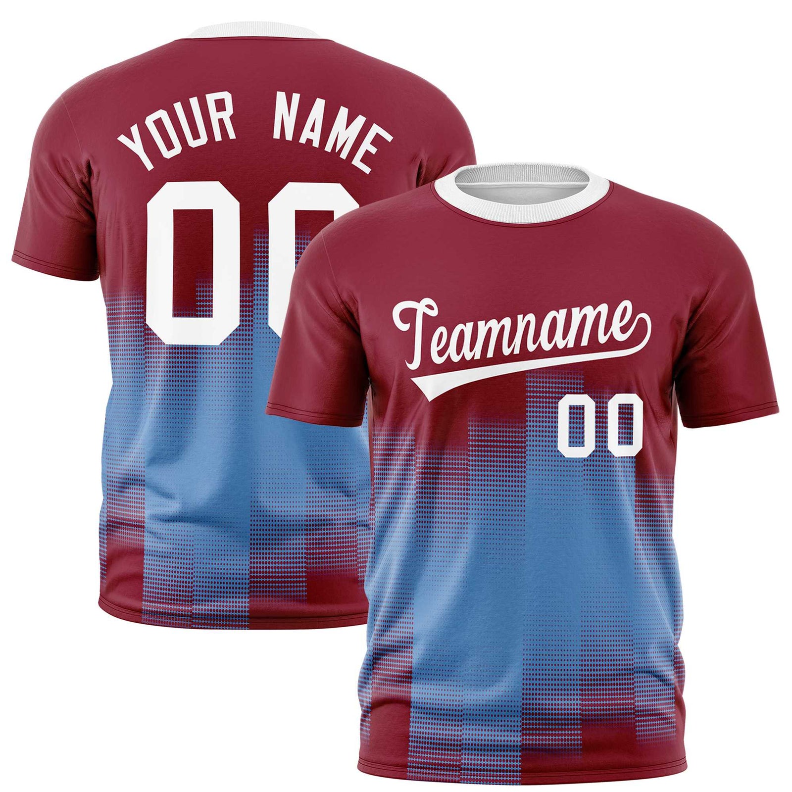 Custom Light Blue Crimson Gradient Fashion Design Performance T-Shirt