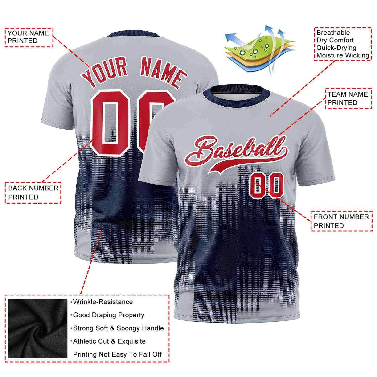 Custom Navy Gray Gradient Fashion Design Performance T-Shirt