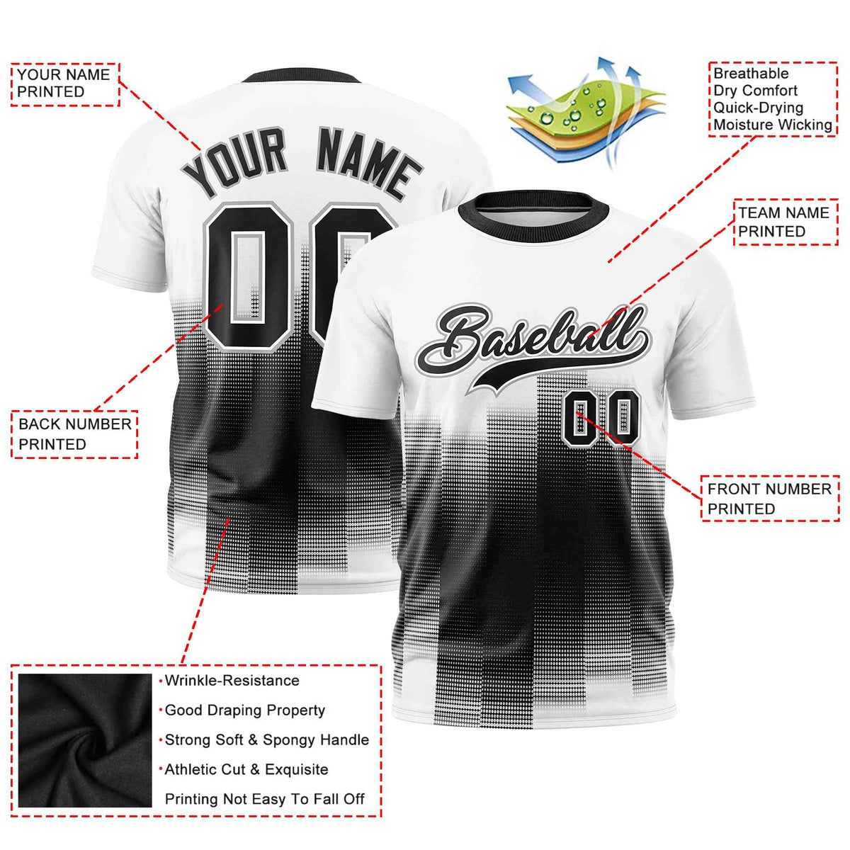 Custom Black White Gradient Fashion Design Performance T-Shirt