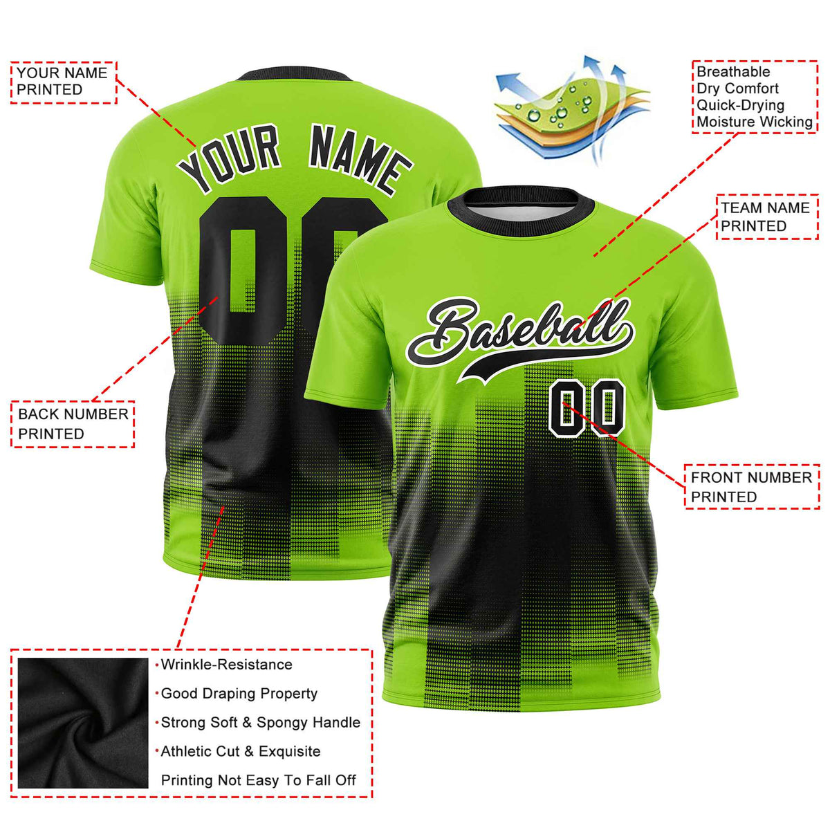 Custom Black Neon Green Gradient Fashion Design Performance T-Shirt