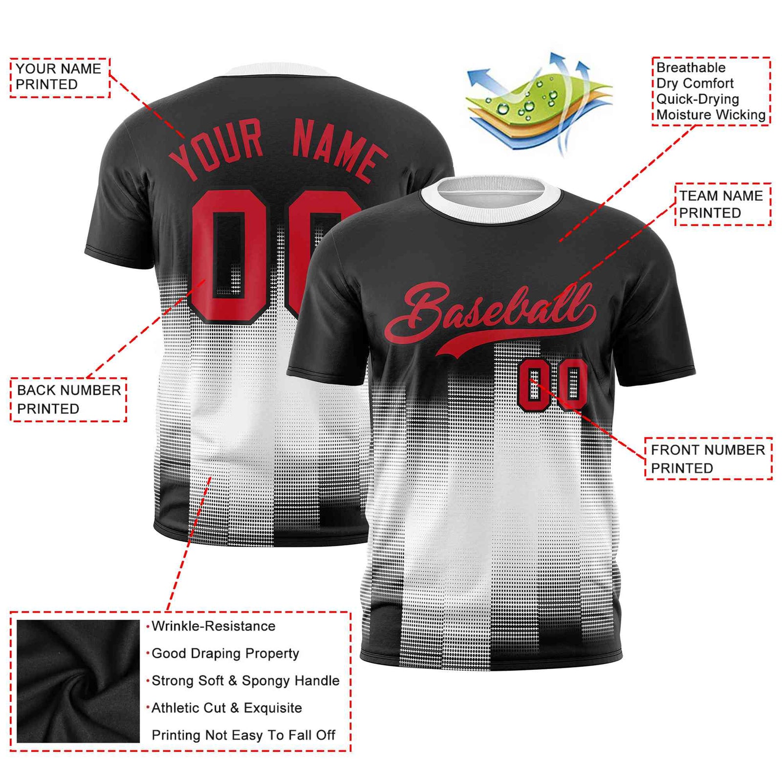 Custom White Black Gradient Fashion Design Performance T-Shirt