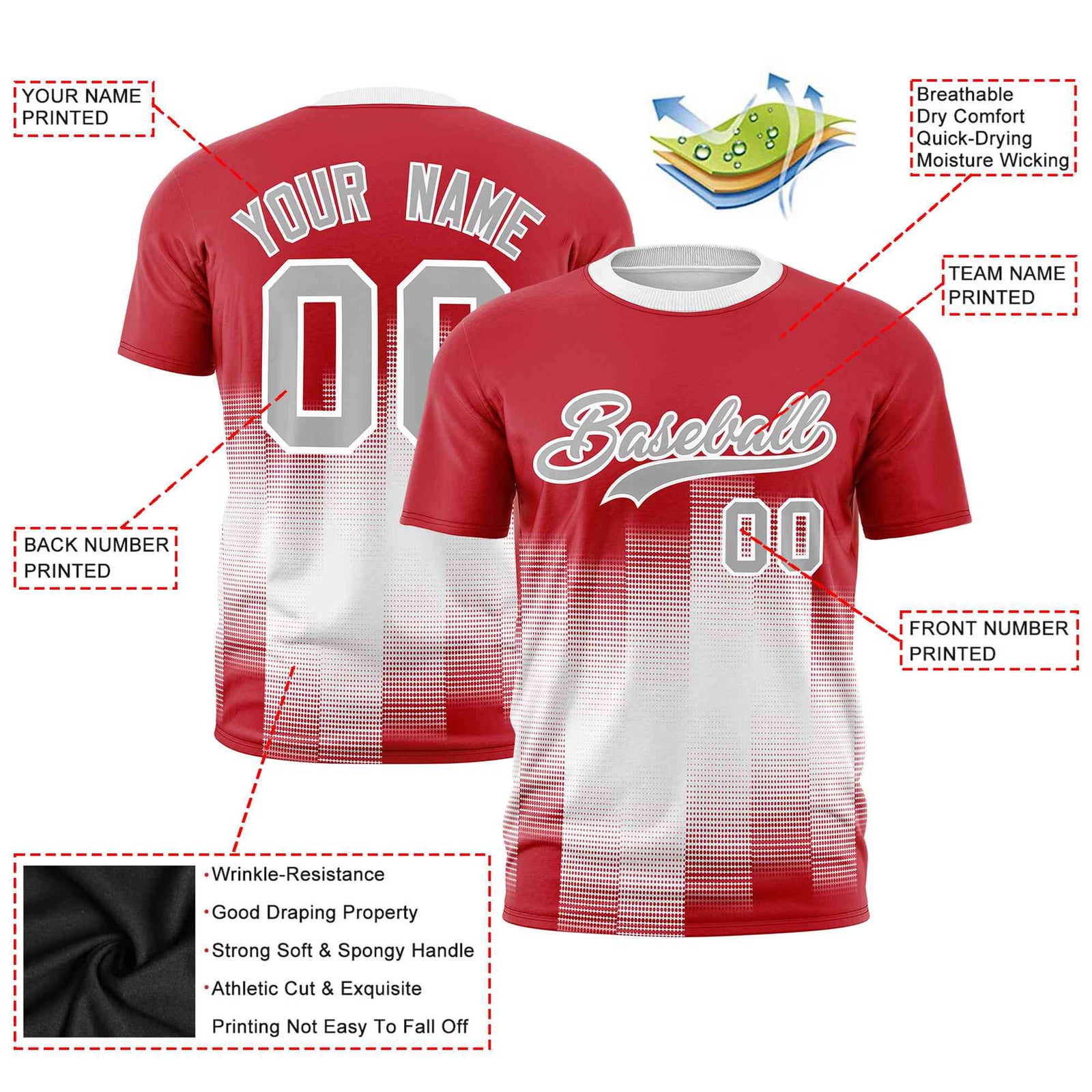 Custom White Red Gradient Fashion Design Performance T-Shirt