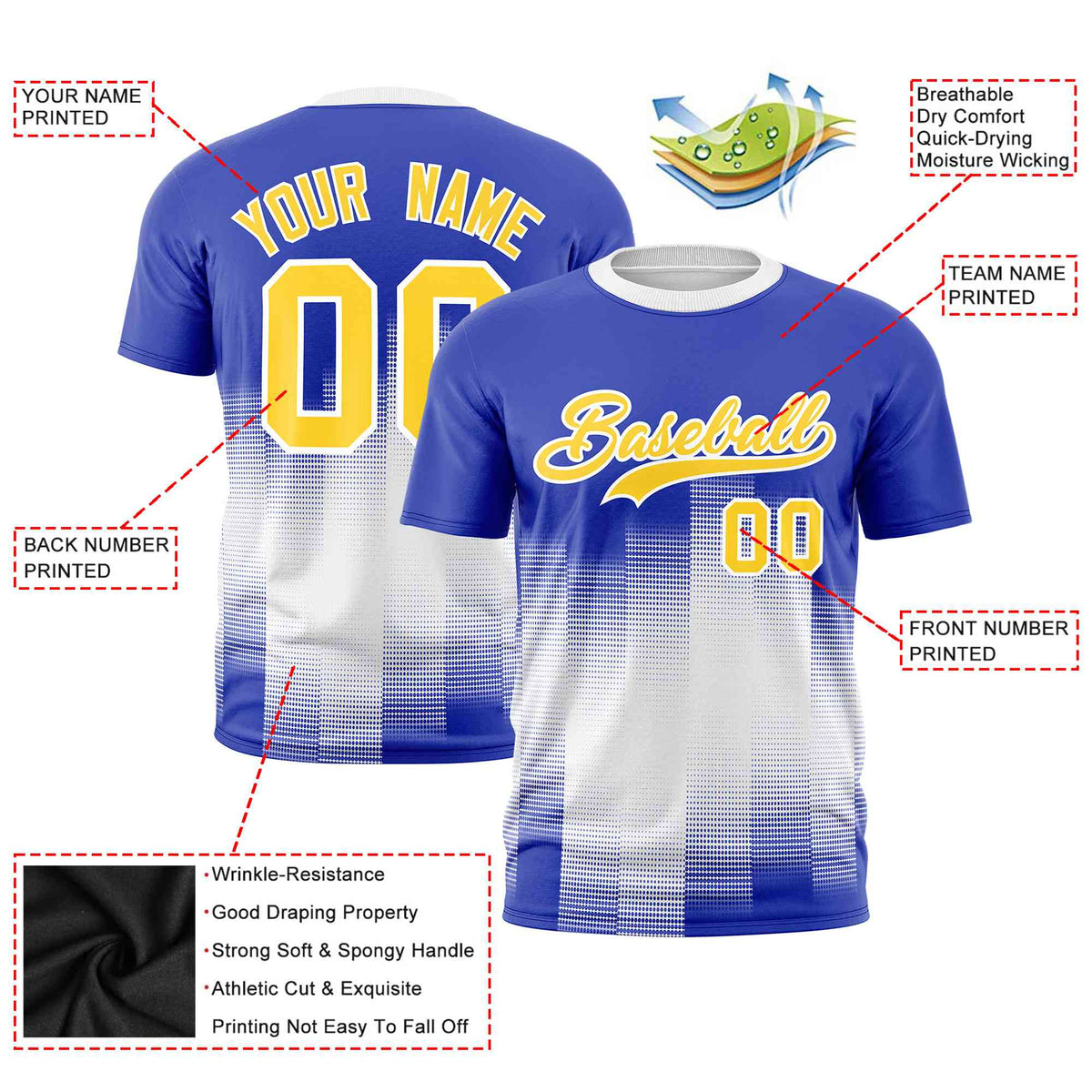 Custom White Royal Blue Gradient Fashion Design Performance T-Shirt