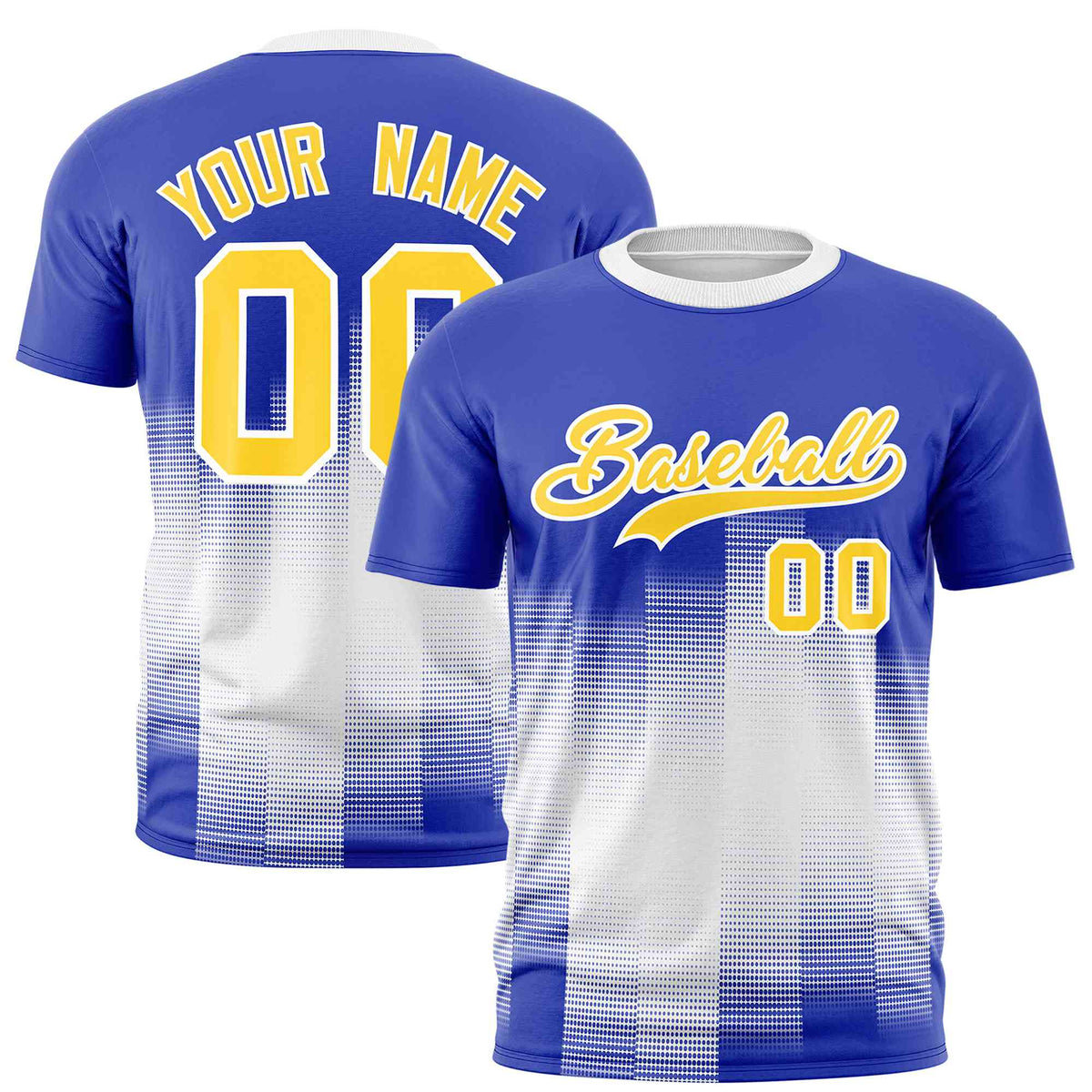 Custom White Royal Blue Gradient Fashion Design Performance T-Shirt