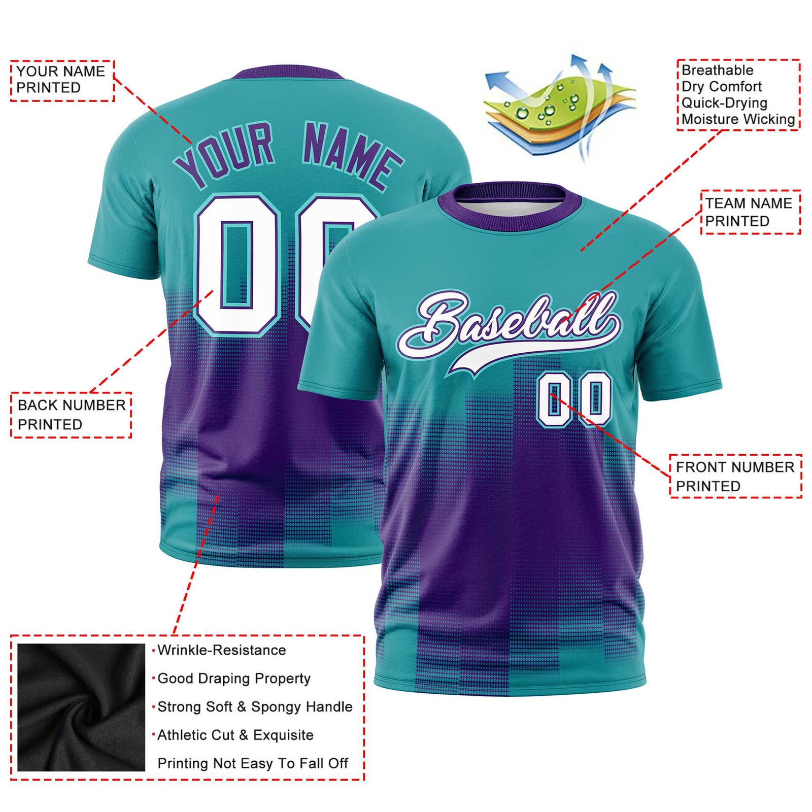 Custom Purple Aqua Gradient Fashion Design Performance T-Shirt