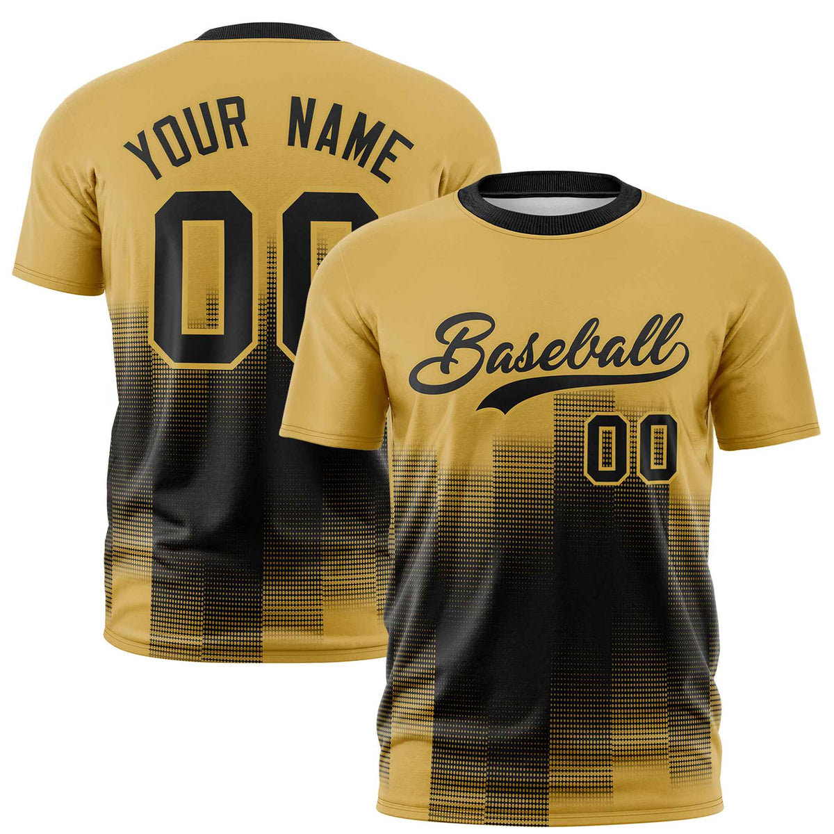 Custom Black Old Gold Gradient Fashion Design Performance T-Shirt