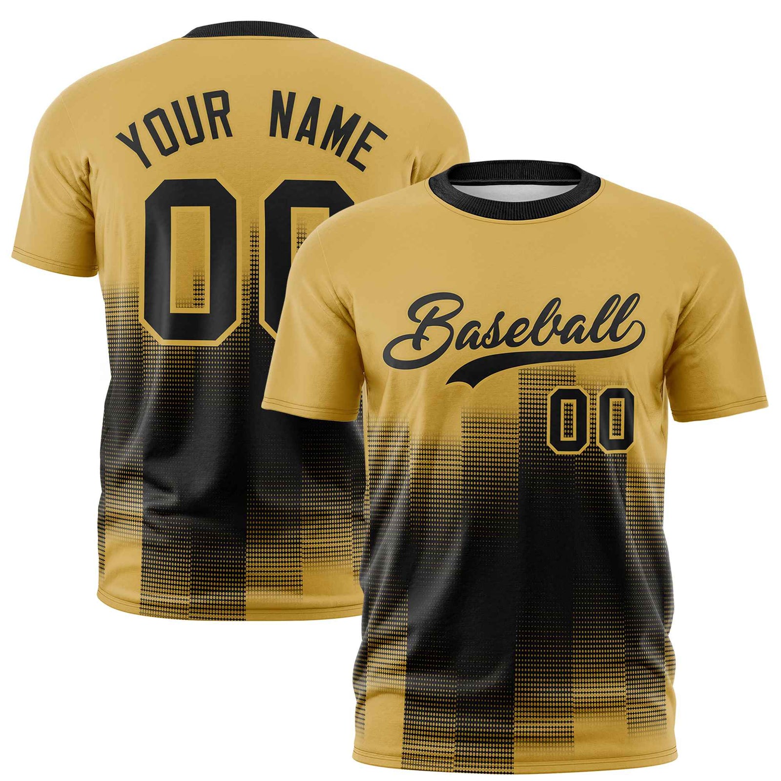 Custom Black Old Gold Gradient Fashion Design Performance T-Shirt