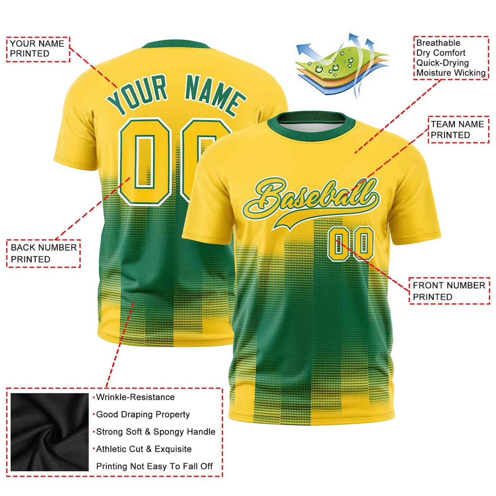 Custom Kelly Green Gold01 Gradient Fashion Design Performance T-Shirt