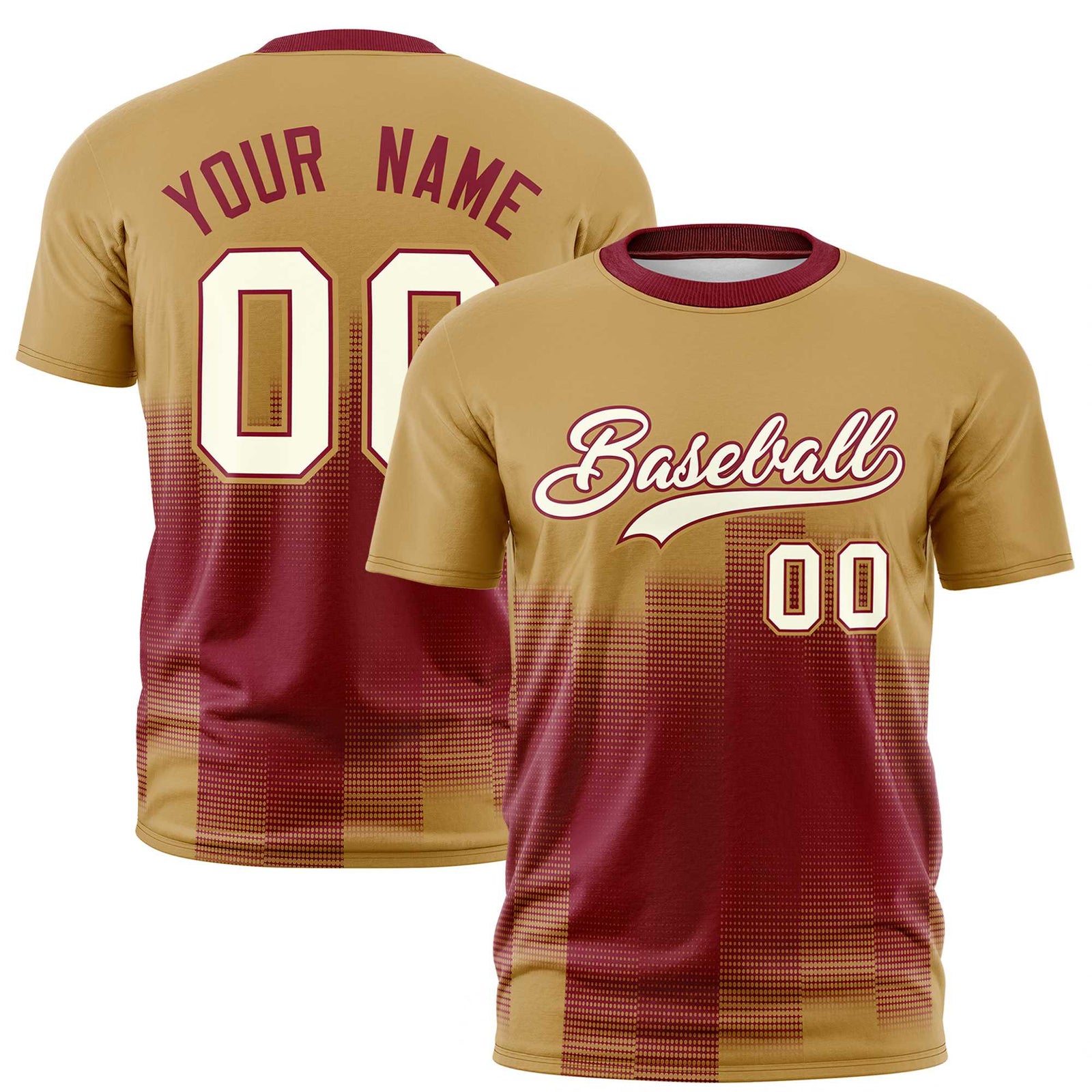 Custom Crimson Old Gold Gradient Fashion Design Performance T-Shirt