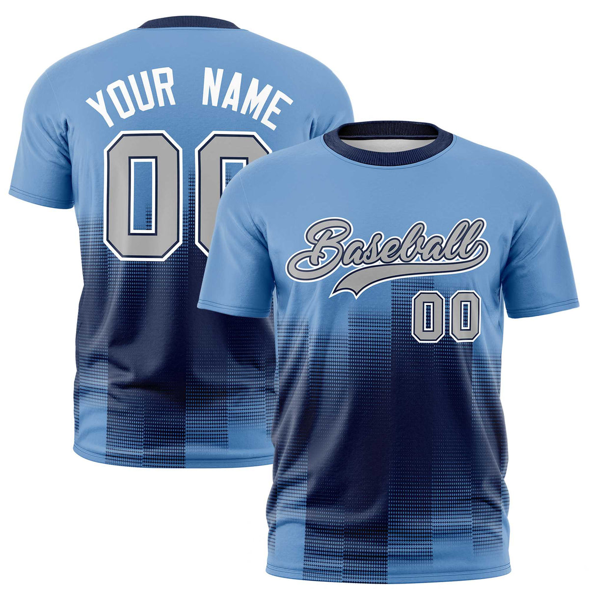 Custom Royal Blue Light Blue Gradient Fashion Design Performance T-Shirt