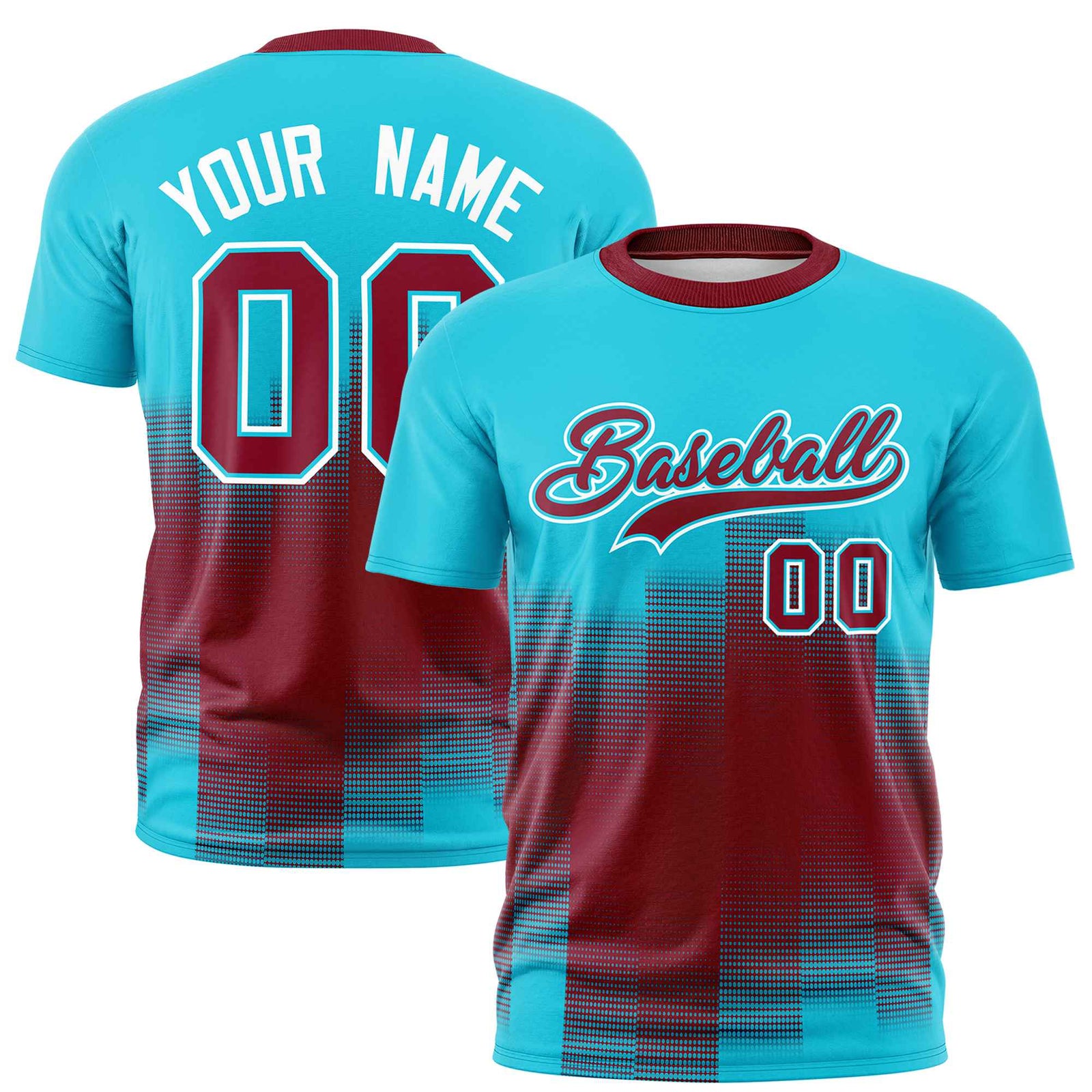 Custom Crimson Sky Blue Gradient Fashion Design Performance T-Shirt