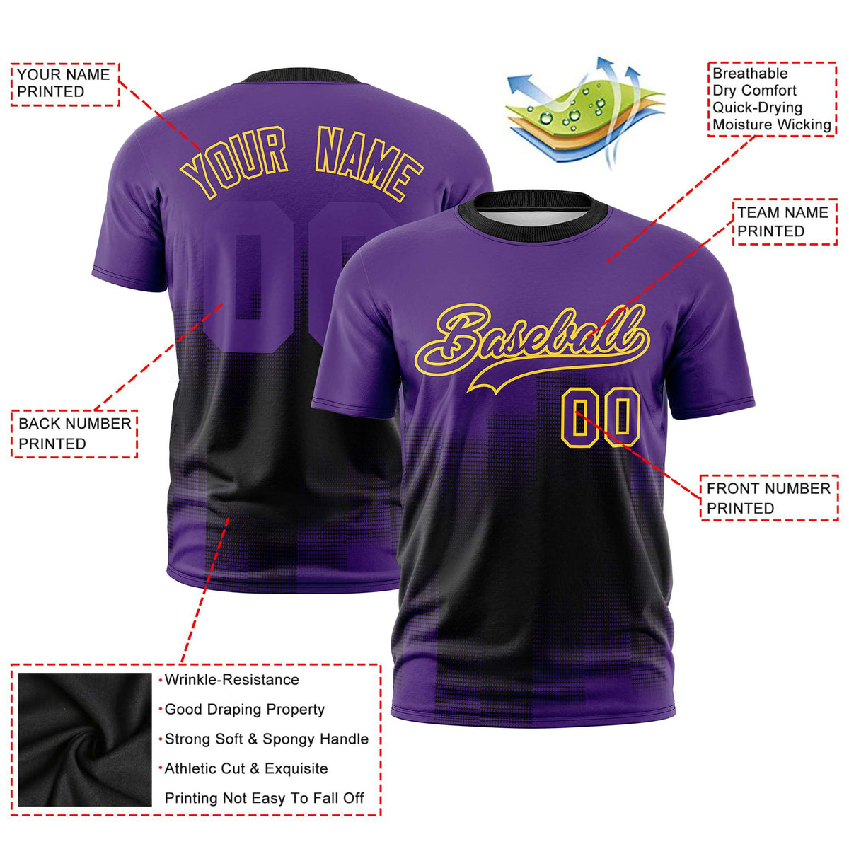 Custom Black Purple Gradient Fashion Design Performance T-Shirt