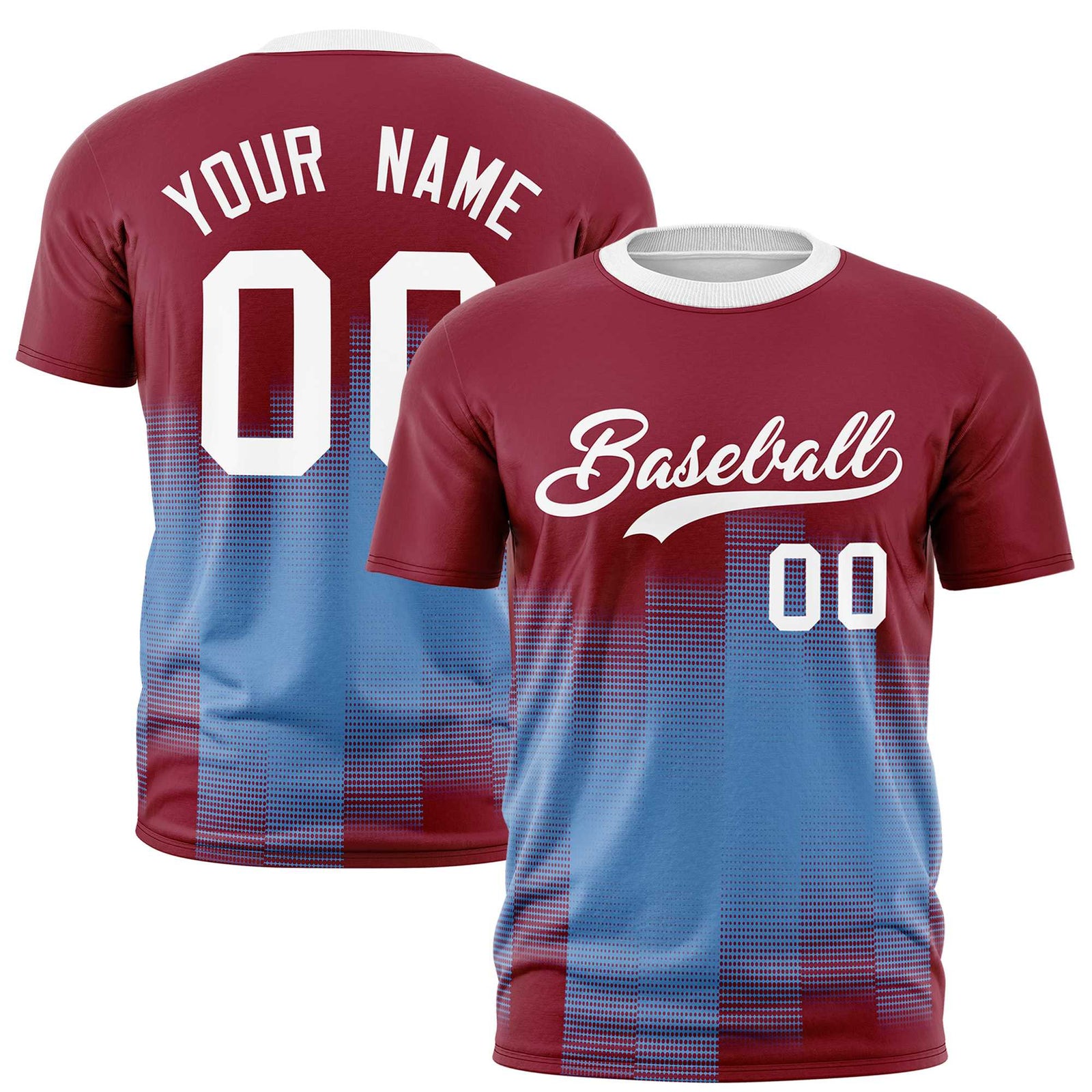 Custom Light Blue Crimson Gradient Fashion Design Performance T-Shirt