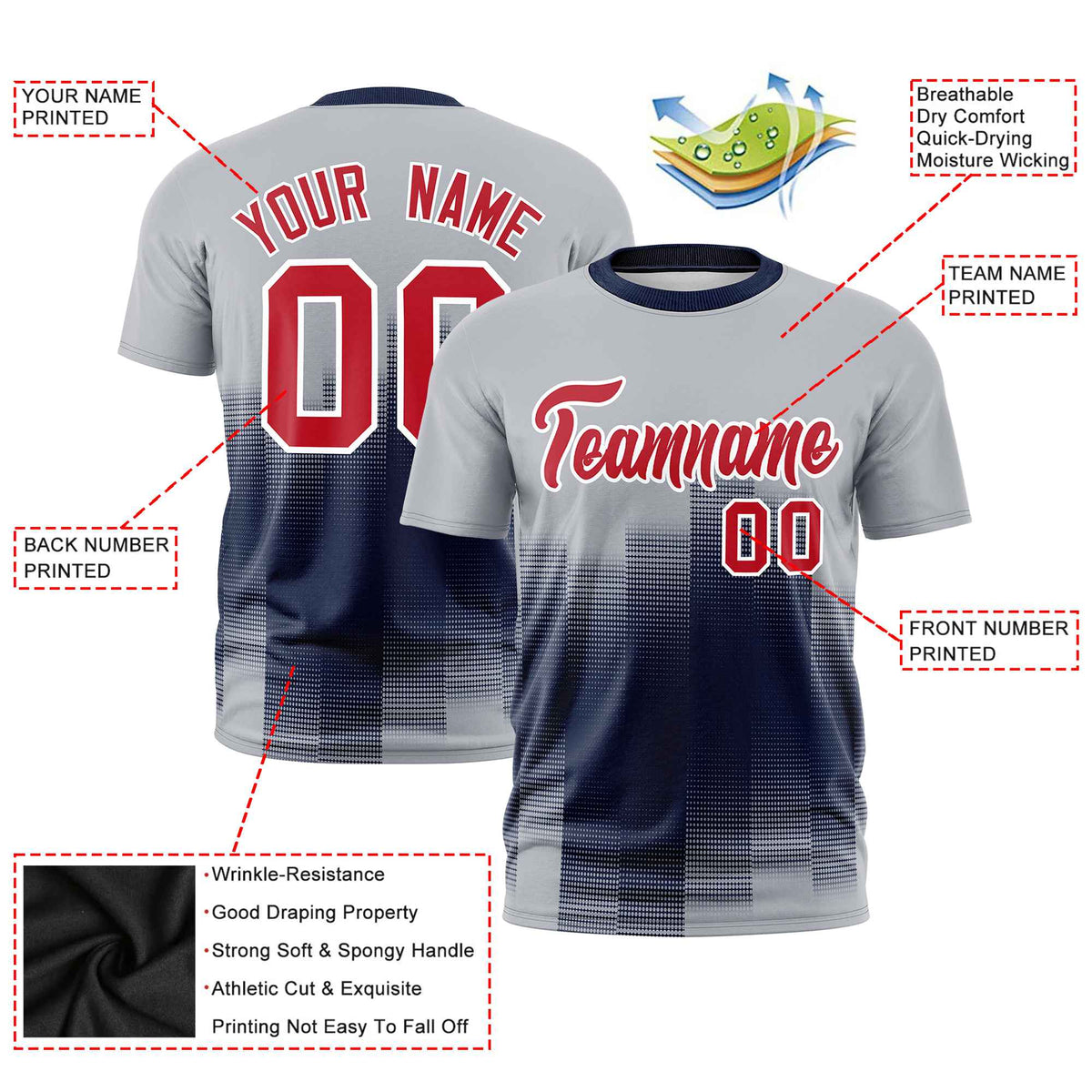 Custom Navy Gray Gradient Fashion Design Performance T-Shirt