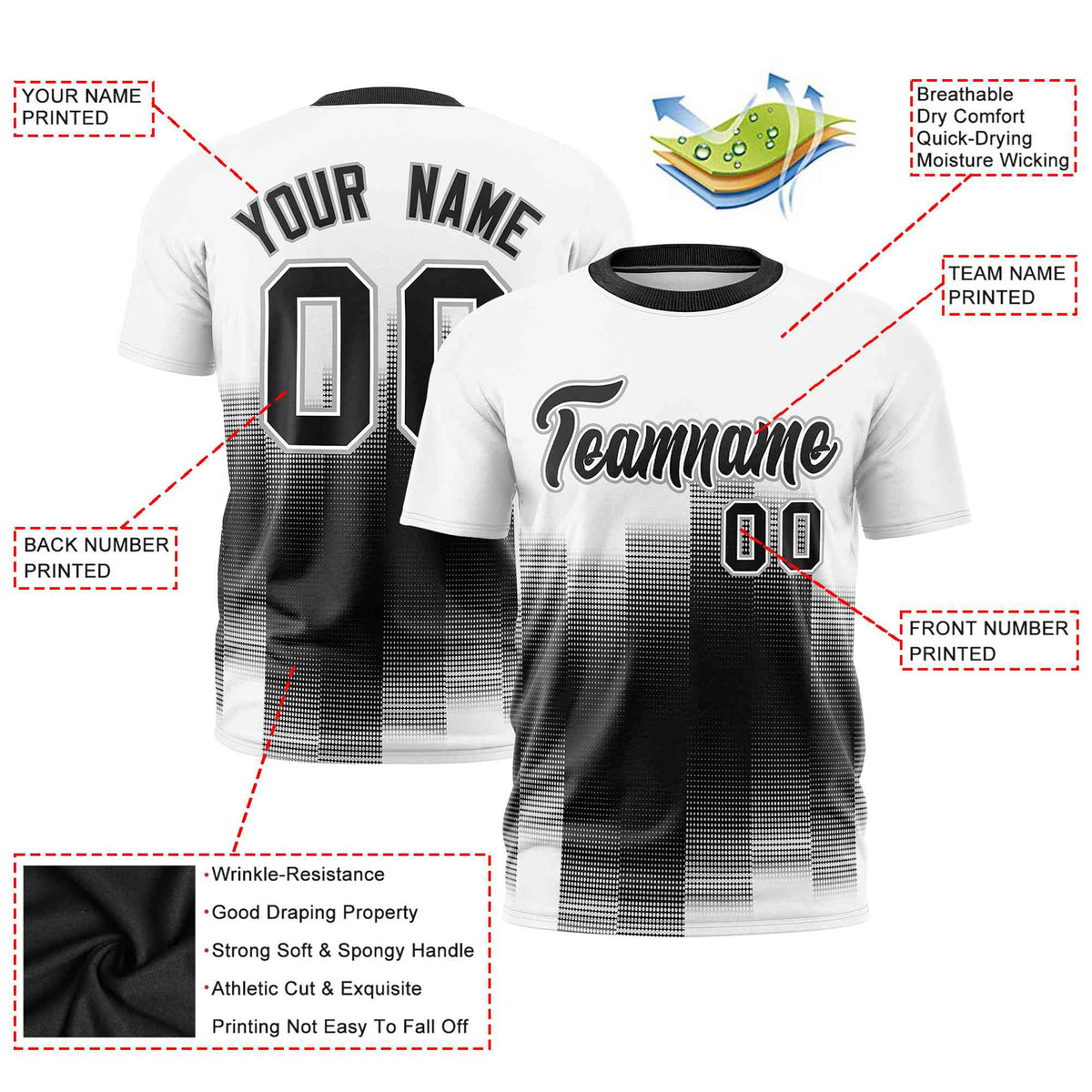 Custom Black White Gradient Fashion Design Performance T-Shirt