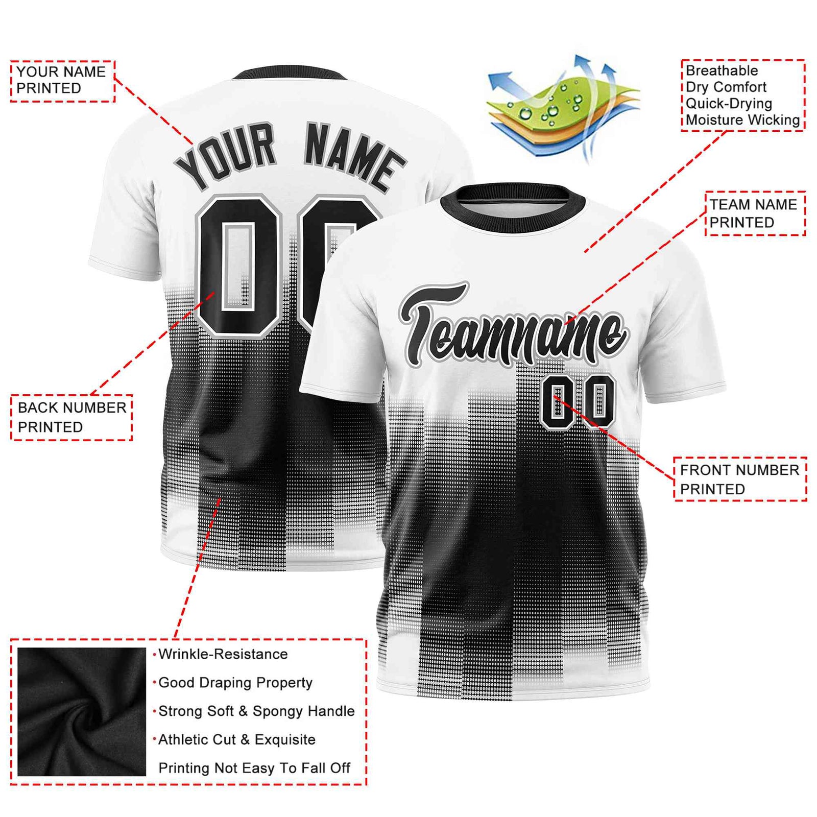 Custom Black White Gradient Fashion Design Performance T-Shirt