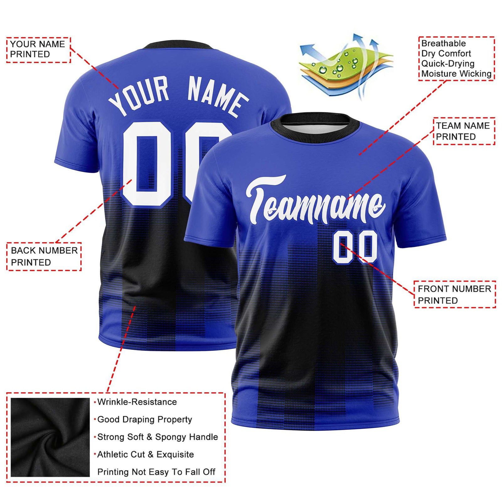 Custom Black Royal Blue Gradient Fashion Design Performance T-Shirt