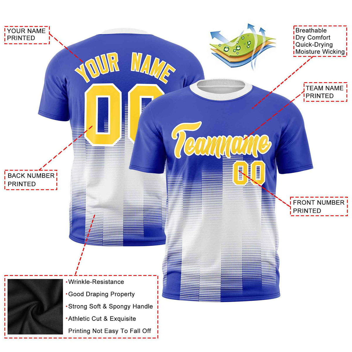 Custom White Royal Blue Gradient Fashion Design Performance T-Shirt