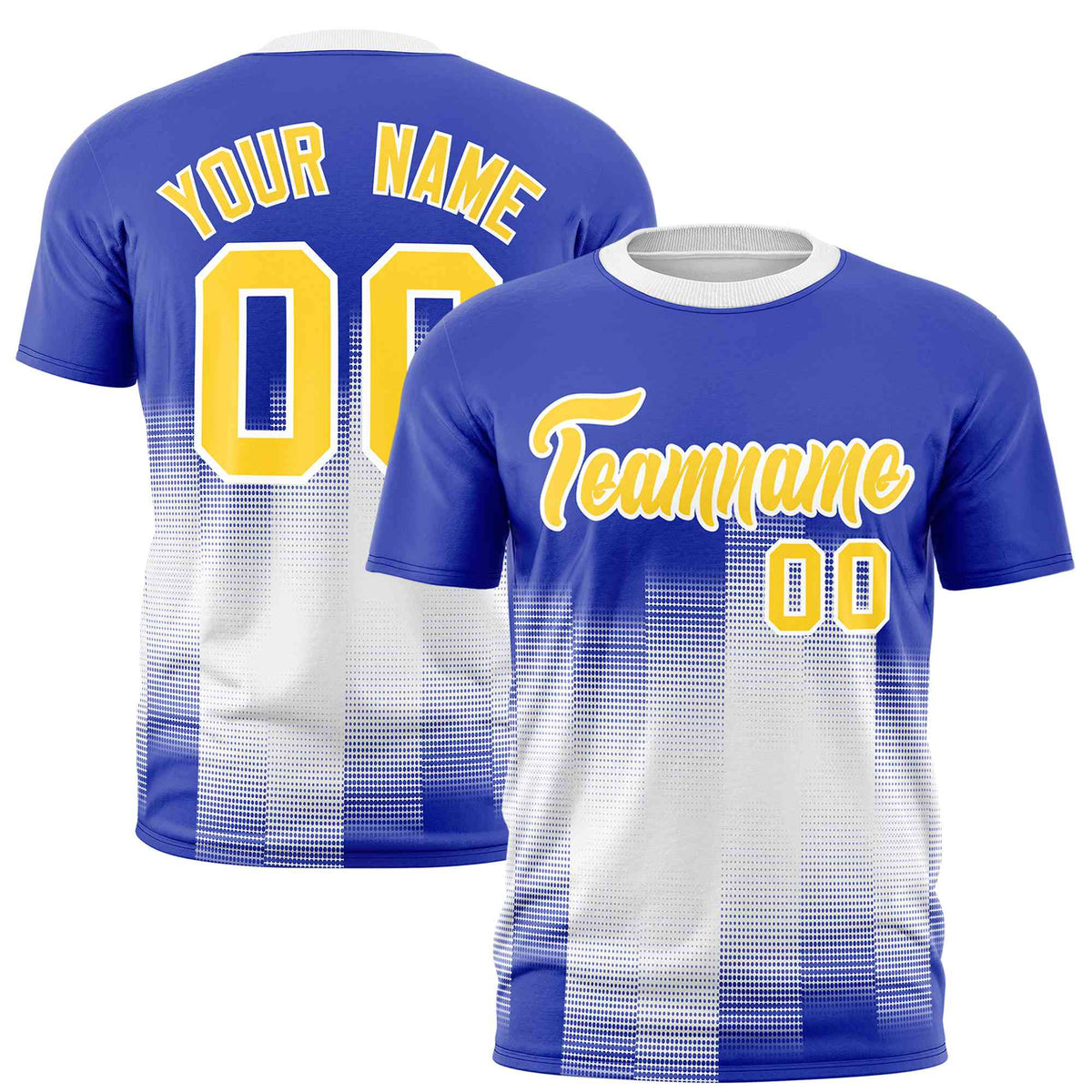 Custom White Royal Blue Gradient Fashion Design Performance T-Shirt