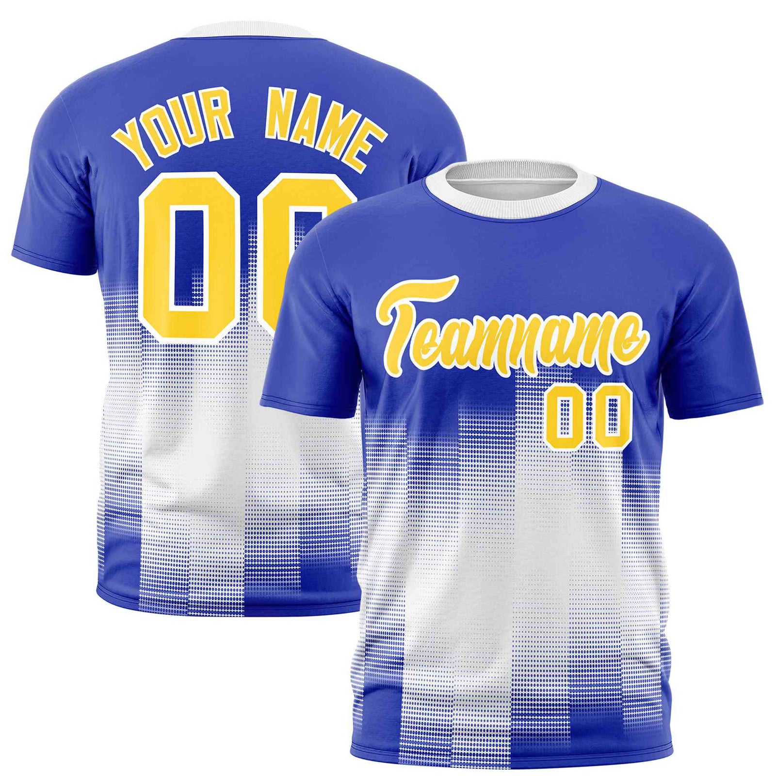 Custom White Royal Blue Gradient Fashion Design Performance T-Shirt