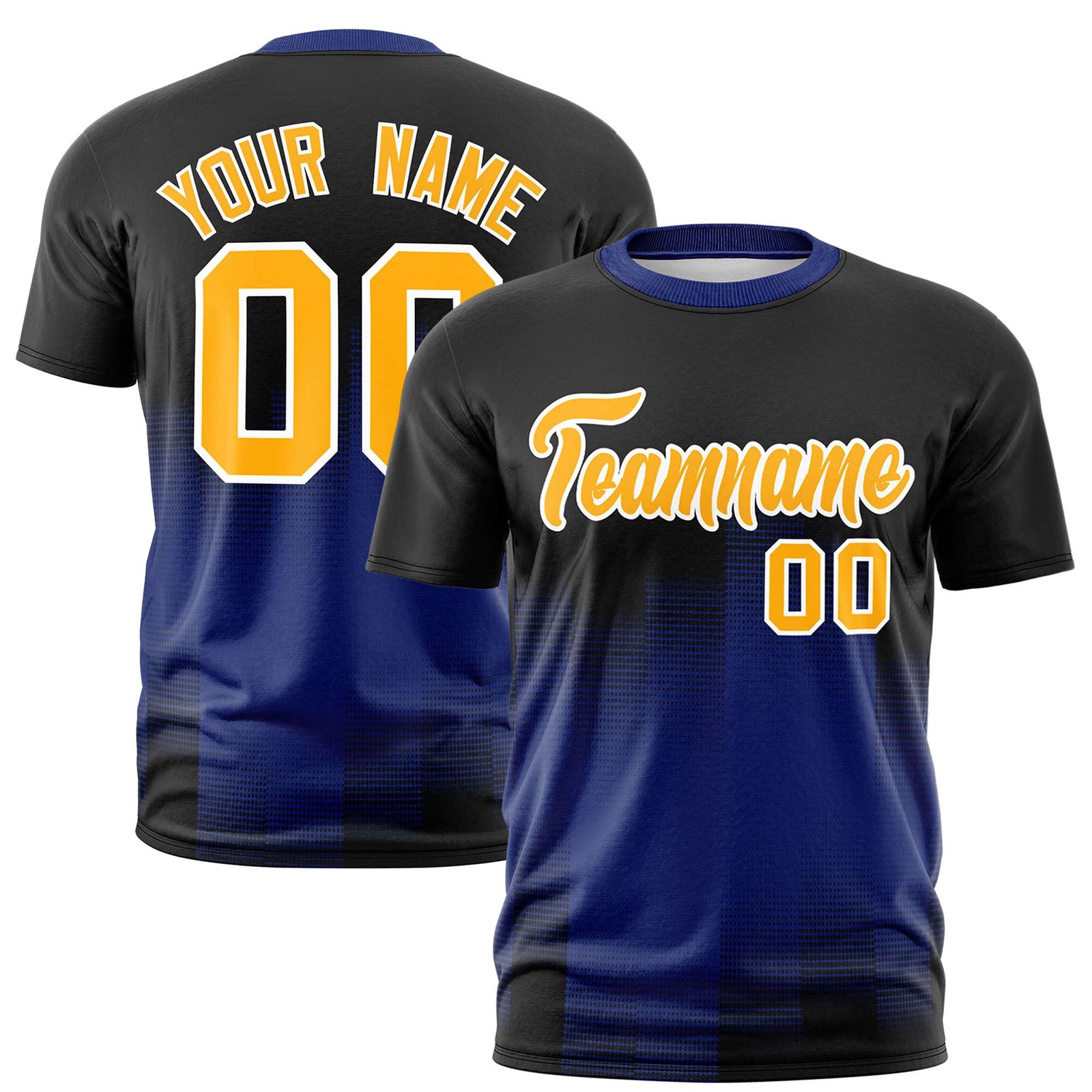 Custom Royal Blue Black Gradient Fashion Design Performance T-Shirt