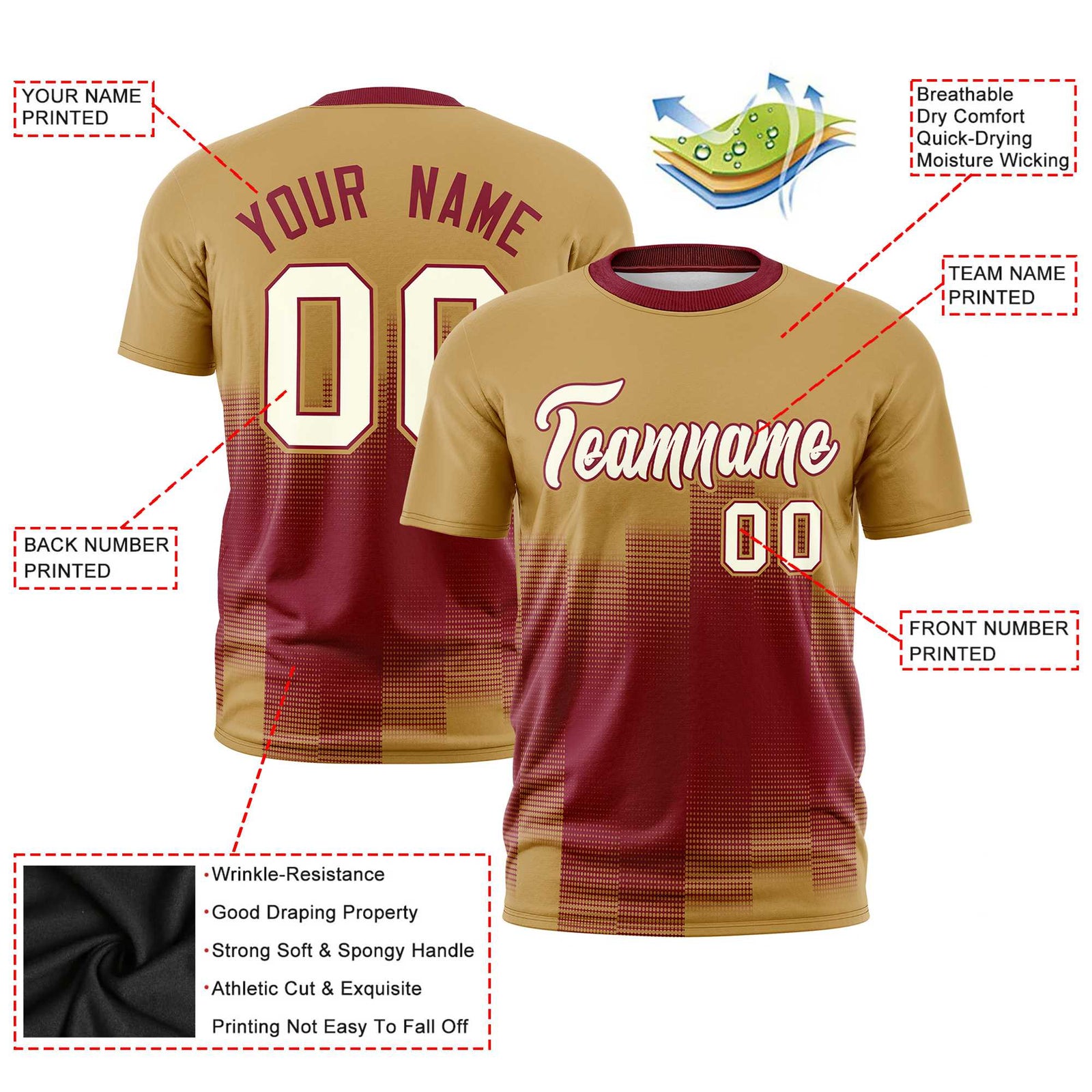 Custom Crimson Old Gold Gradient Fashion Design Performance T-Shirt