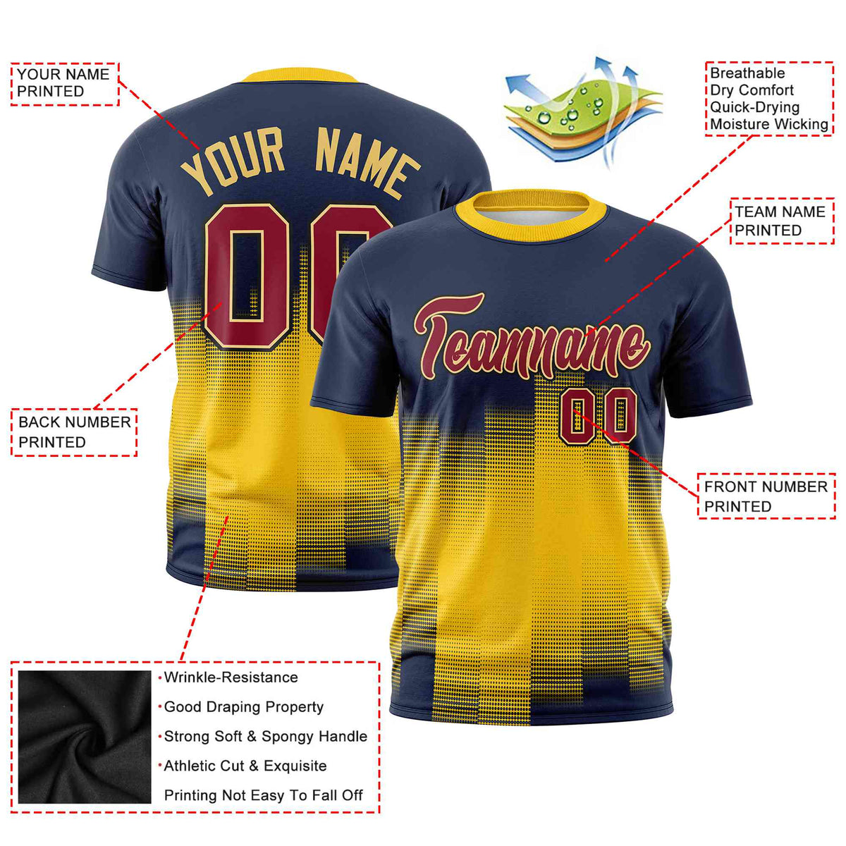 Custom Yellow Navy Gradient Fashion Design Performance T-Shirt