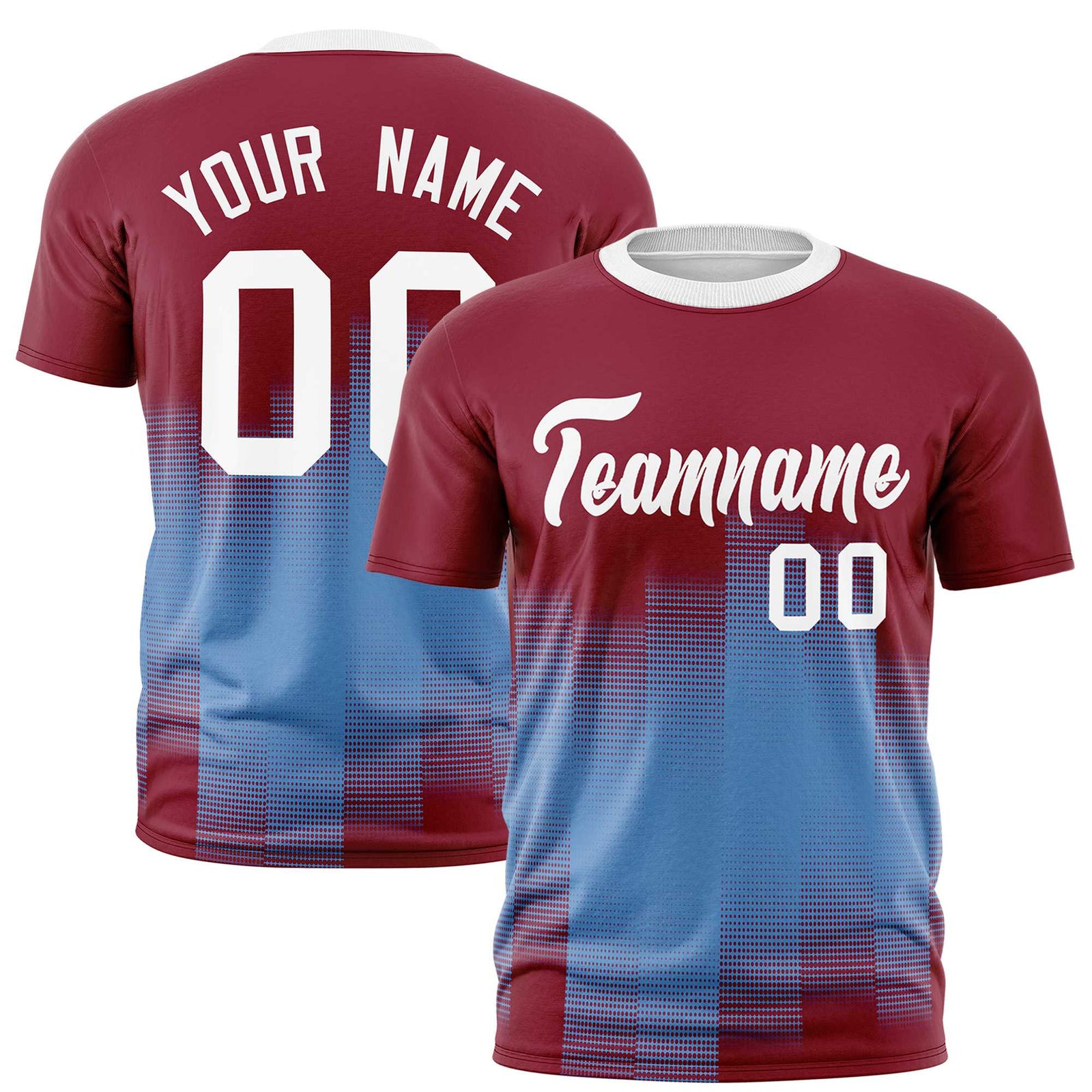 Custom Light Blue Crimson Gradient Fashion Design Performance T-Shirt