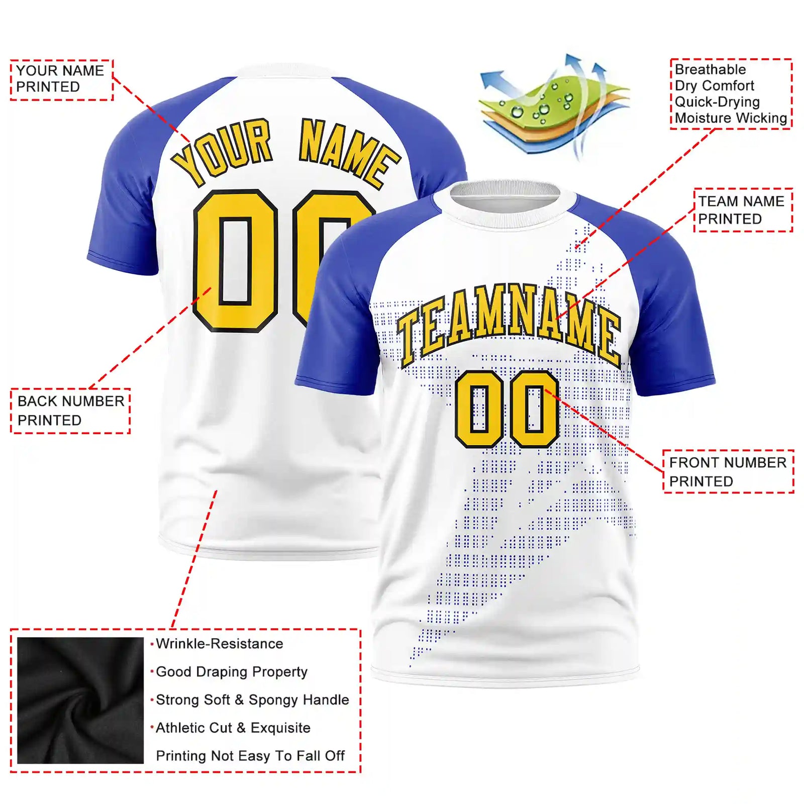 Custom White Royal Blue Crew Neck Star Style  Design  Performance T-Shirt