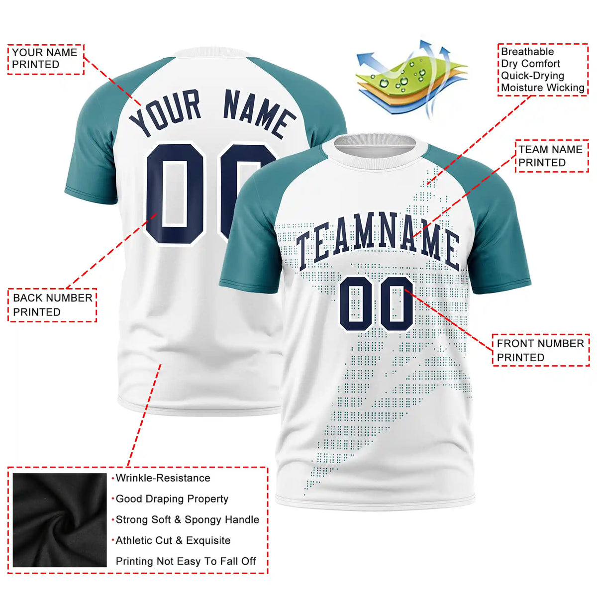 Custom White Aqua Crew Neck Star Style  Design  Performance T-Shirt