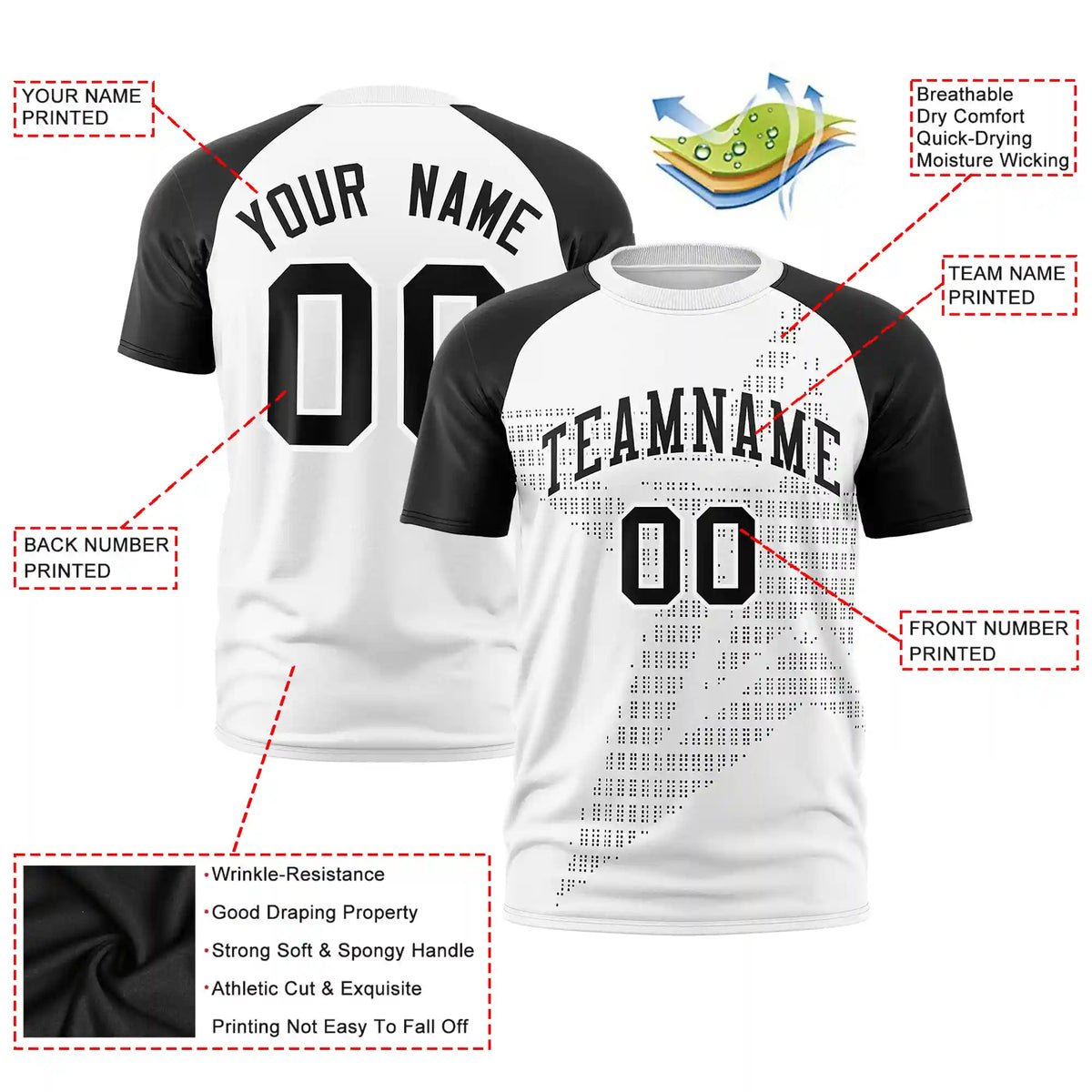 Custom White Black Crew Neck Star Style  Design  Performance T-Shirt